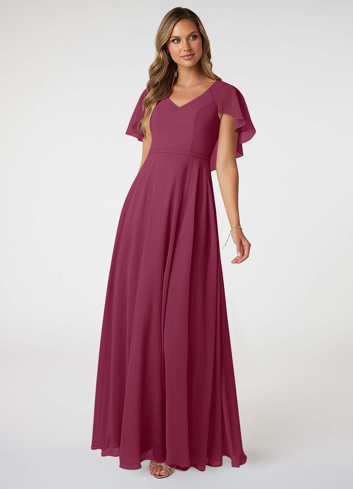 Azazie Jamie Bridesmaid Dresses Mulberry A-Line Chiffon Dress image1