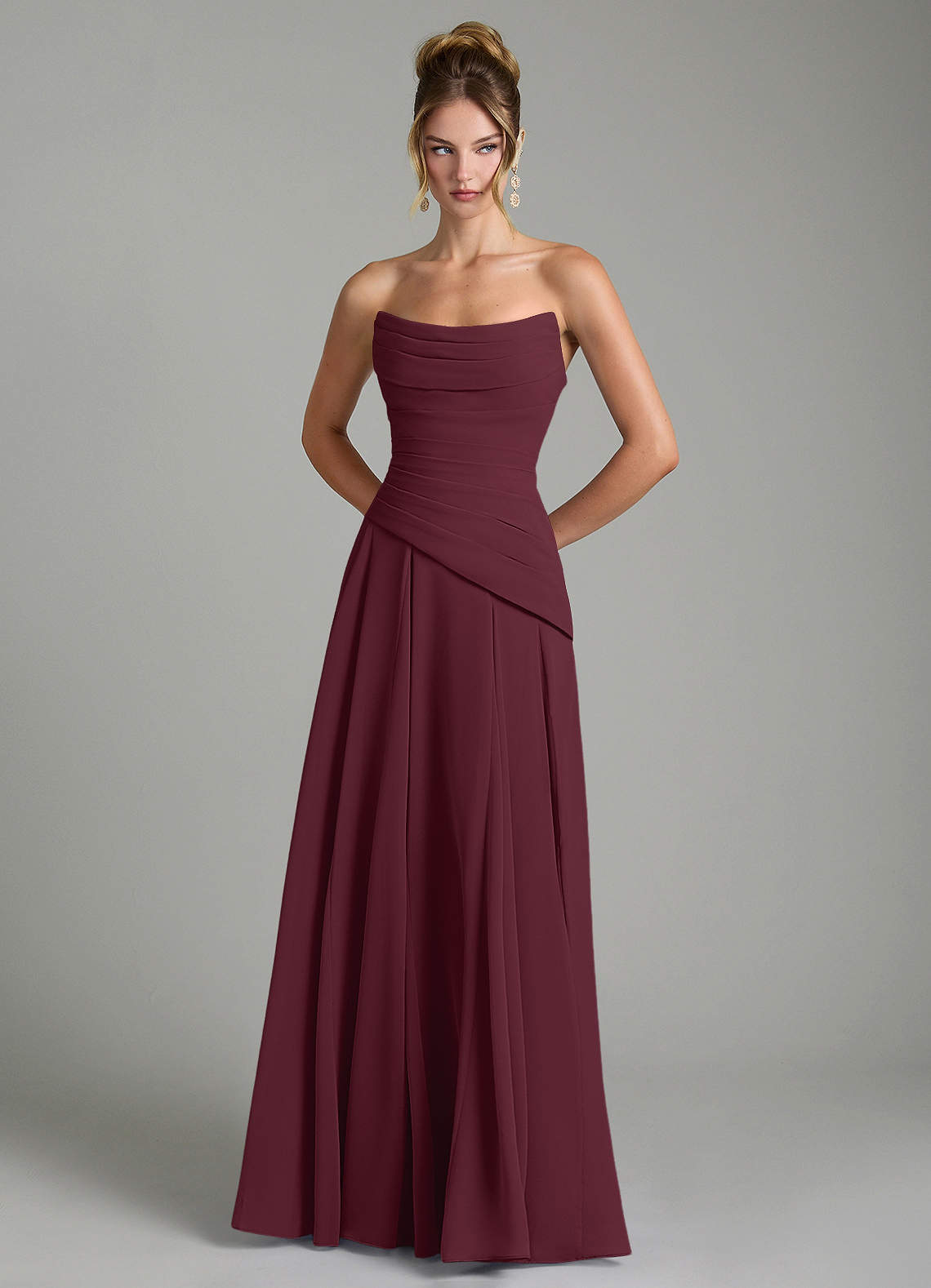 Azazie Gabriela Bridesmaid Dresses Cabernet A-Line Corset Chiffon Dress image6