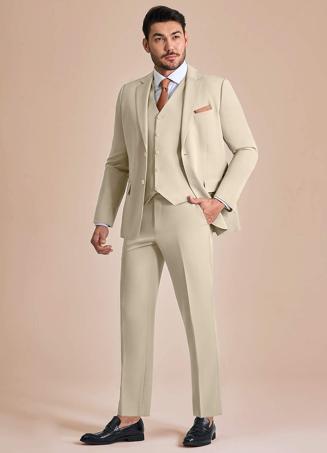 front James Tan Structured Stretch 3-piece suit