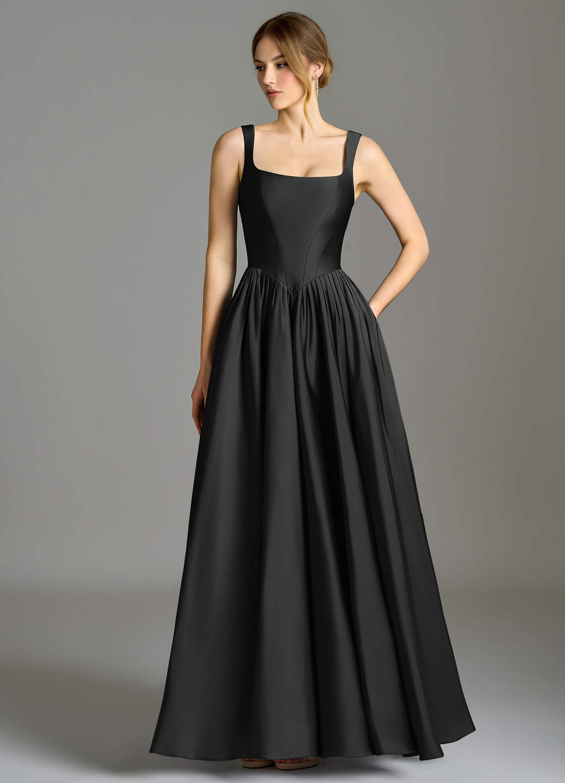 Azazie Verina Ready to Ship Black Stretch Satin Bridesmaid Dresses | Azazie Azazie Verina Ready to Ship Black Stretch Satin Bridesmaid Dresses | Azazie