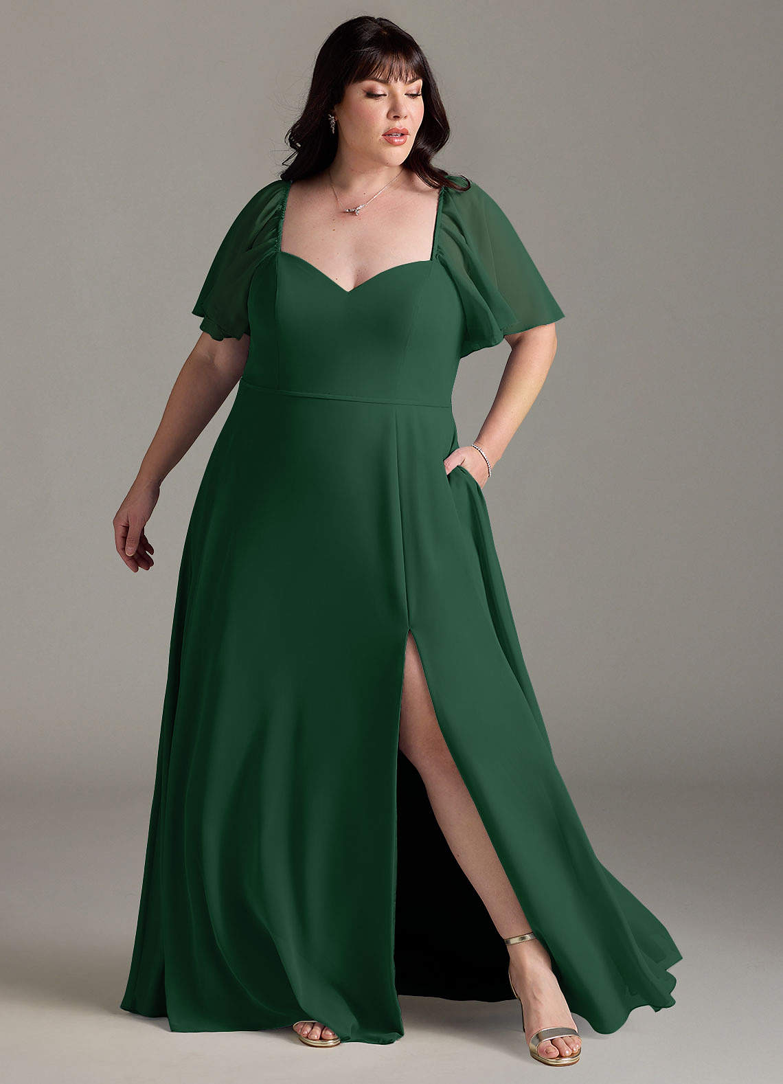 chloe green dress Olive Green Silk Bridesmaid Dress with Long Sleeves main image 1