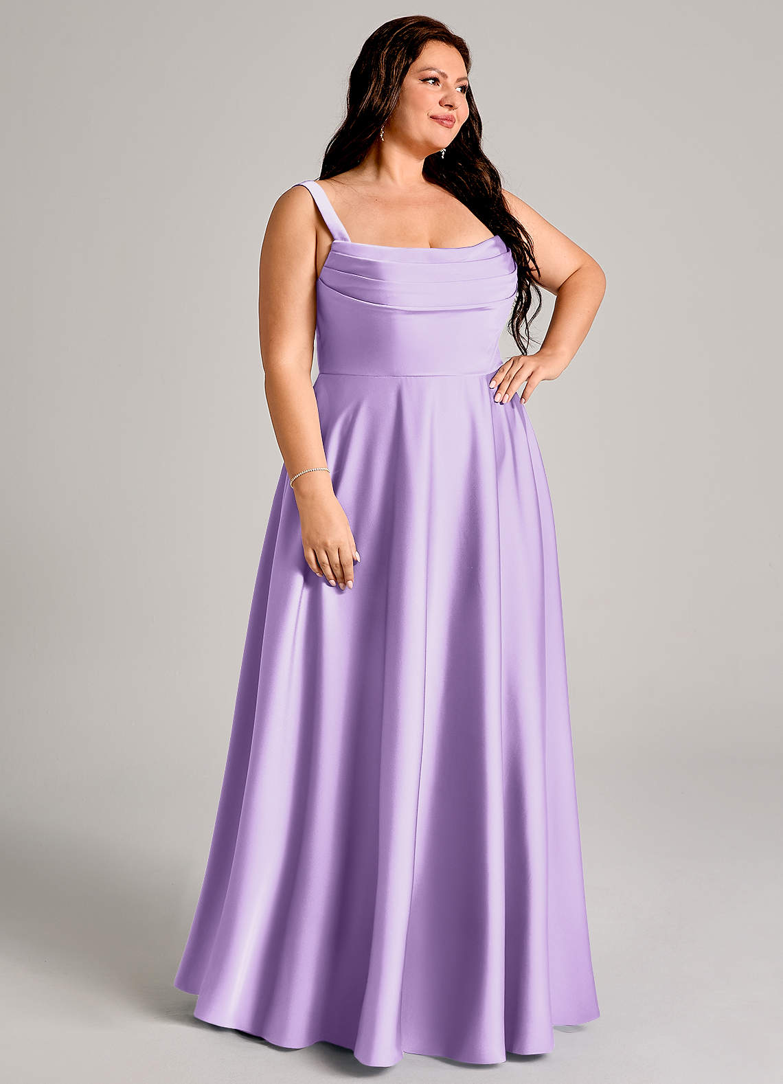 Azazie Shaude Bridesmaid Dresses Lilac A-Line Pleated Stretch Satin Dress image9