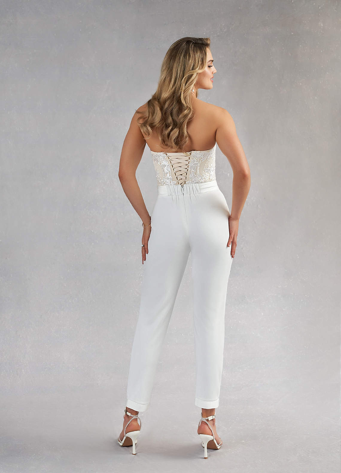Azazie Tiffany Wedding Dresses Diamond White Champagne Pant Styles Lace Stretch Crepe Dress image4