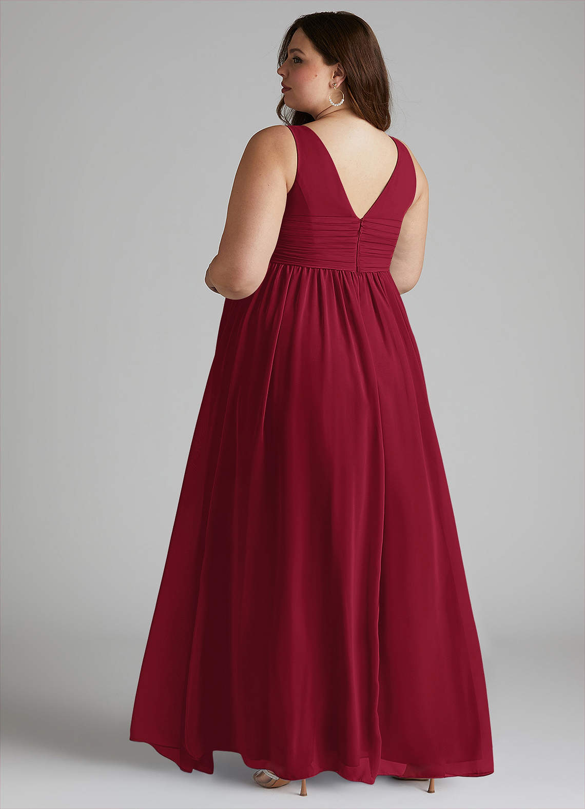 Azazie Yetta Maternity Bridesmaid Dresses A-Line V-Neck Gathered Chiffon Floor-Length Dress image10