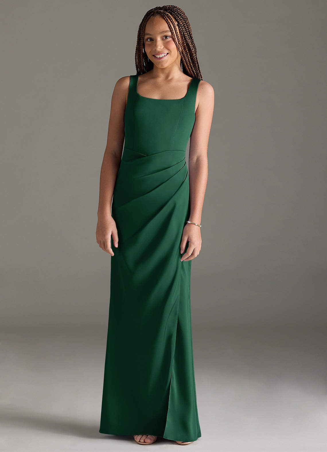 Azazie Mero Junior Dark Green Mermaid Pleated Stretch Satin Dress image1