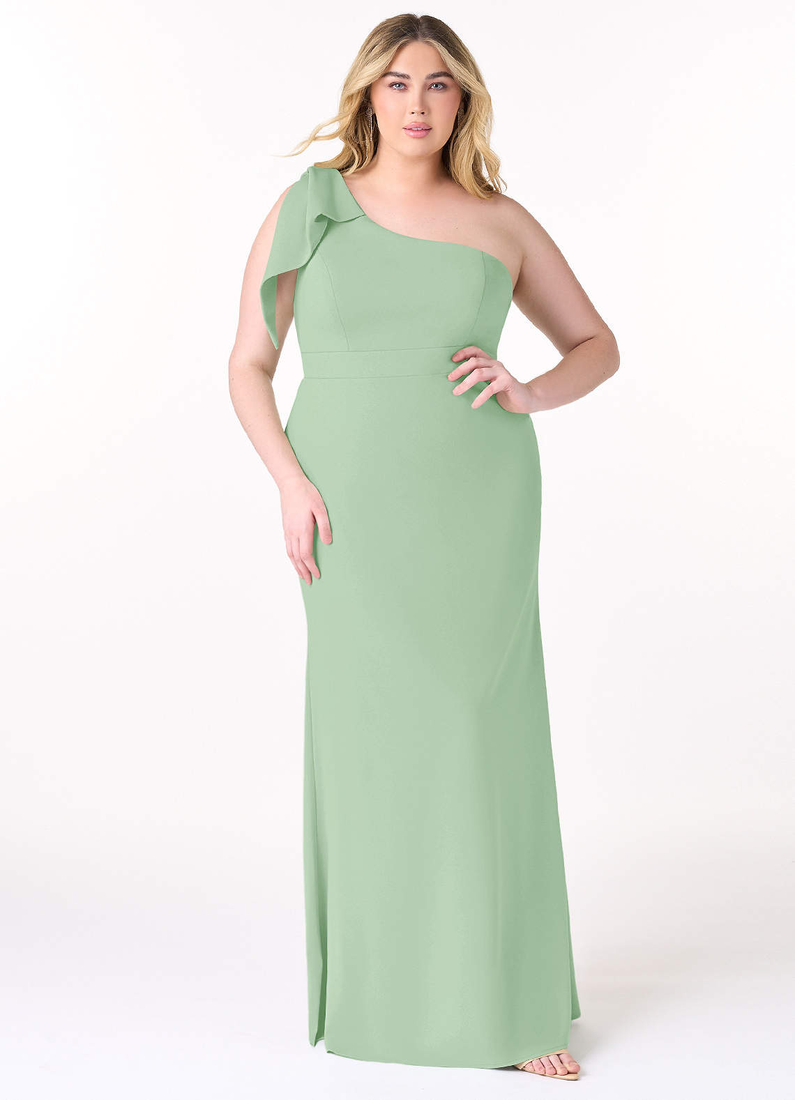 Azazie Rinna Bridesmaid Dresses Dusty Sage Mermaid One Shoulder Stretch Crepe Dress image1