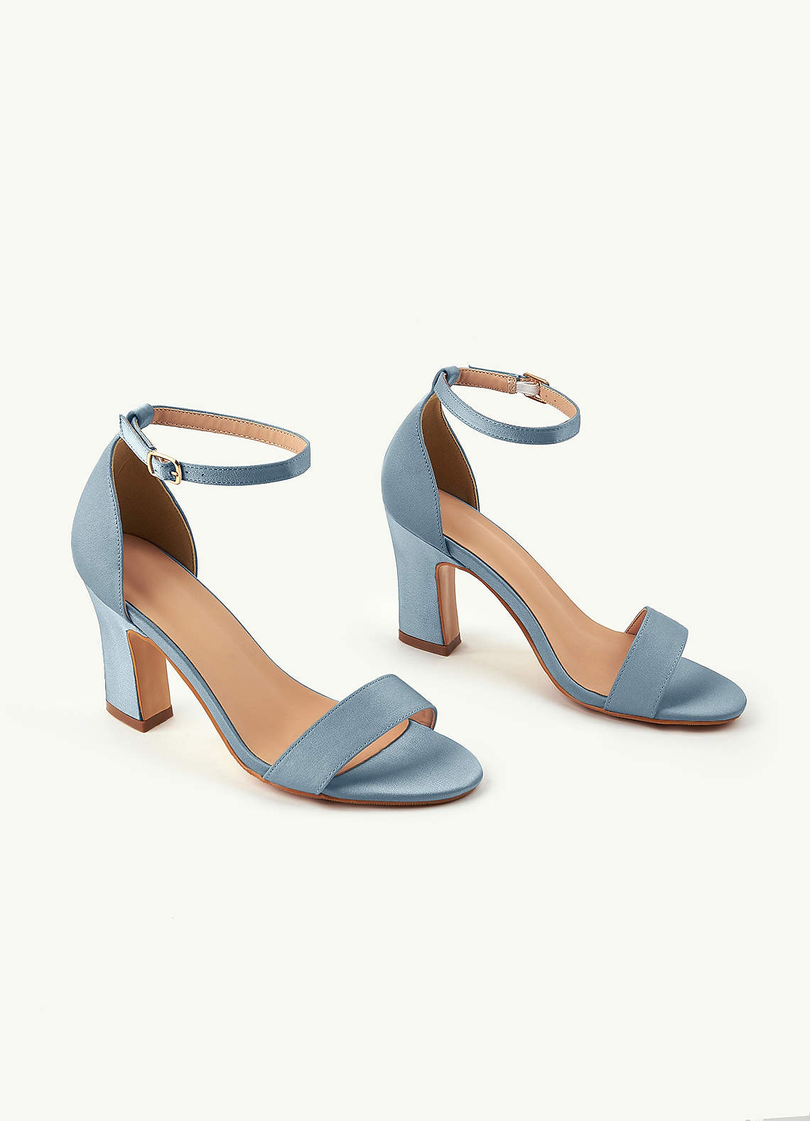 front Matching Color Stretch Satin One Strap Buckle Chunky Heel Sandals