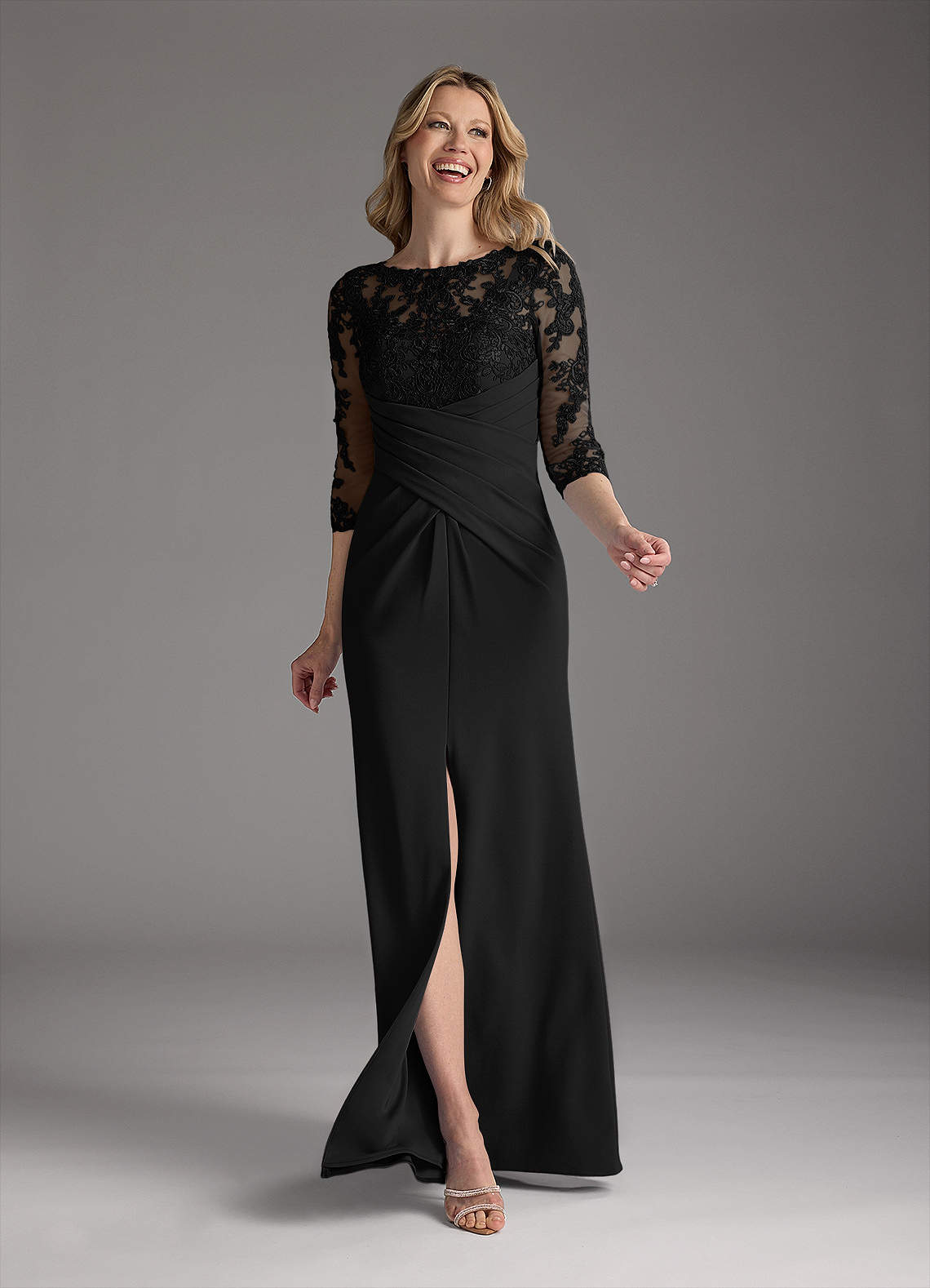 Azazie Margene Final Sale Black Sheath Lace Stretch Crepe Dress image1