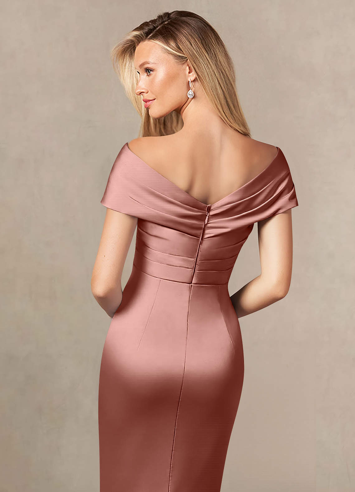 Azazie Ludlow Mother of the Bride Dresses Rosette Mermaid Pleated Stretch Satin Dress image4