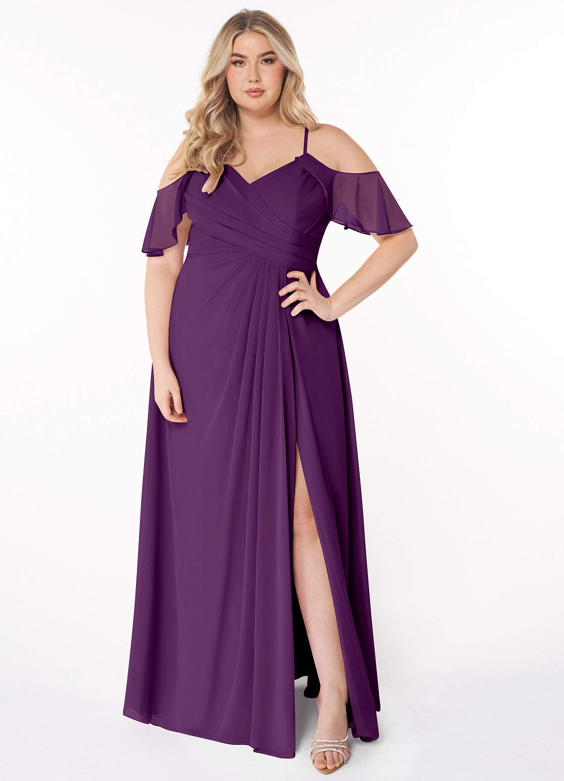 Azazie Dakota Bridesmaid Dresses Grape A-Line V-Neck Pleated Chiffon Dress image1