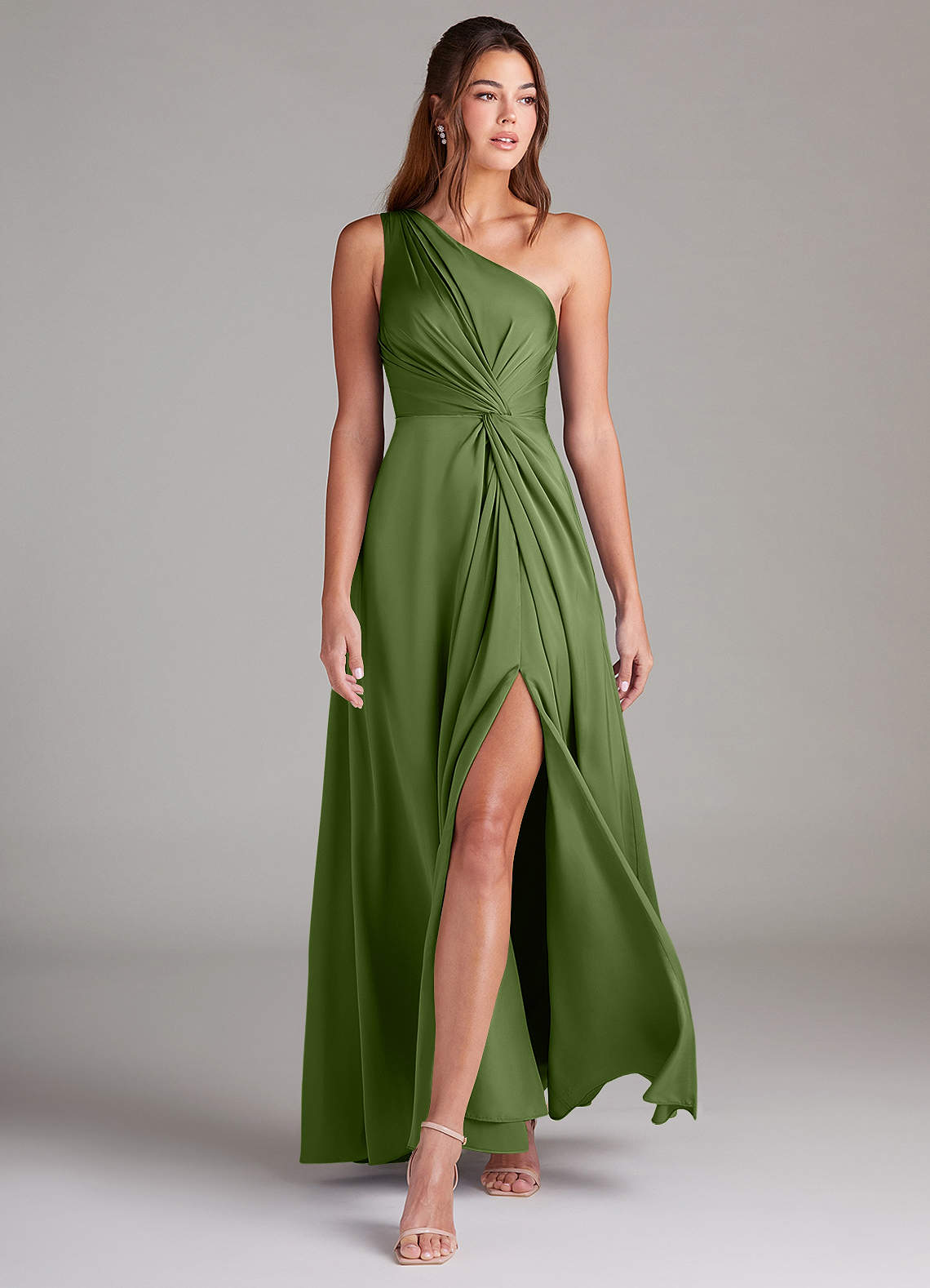 Azazie Brooke Bridesmaid Dresses Juniper A-Line One Shoulder Stretch Satin Dress image2