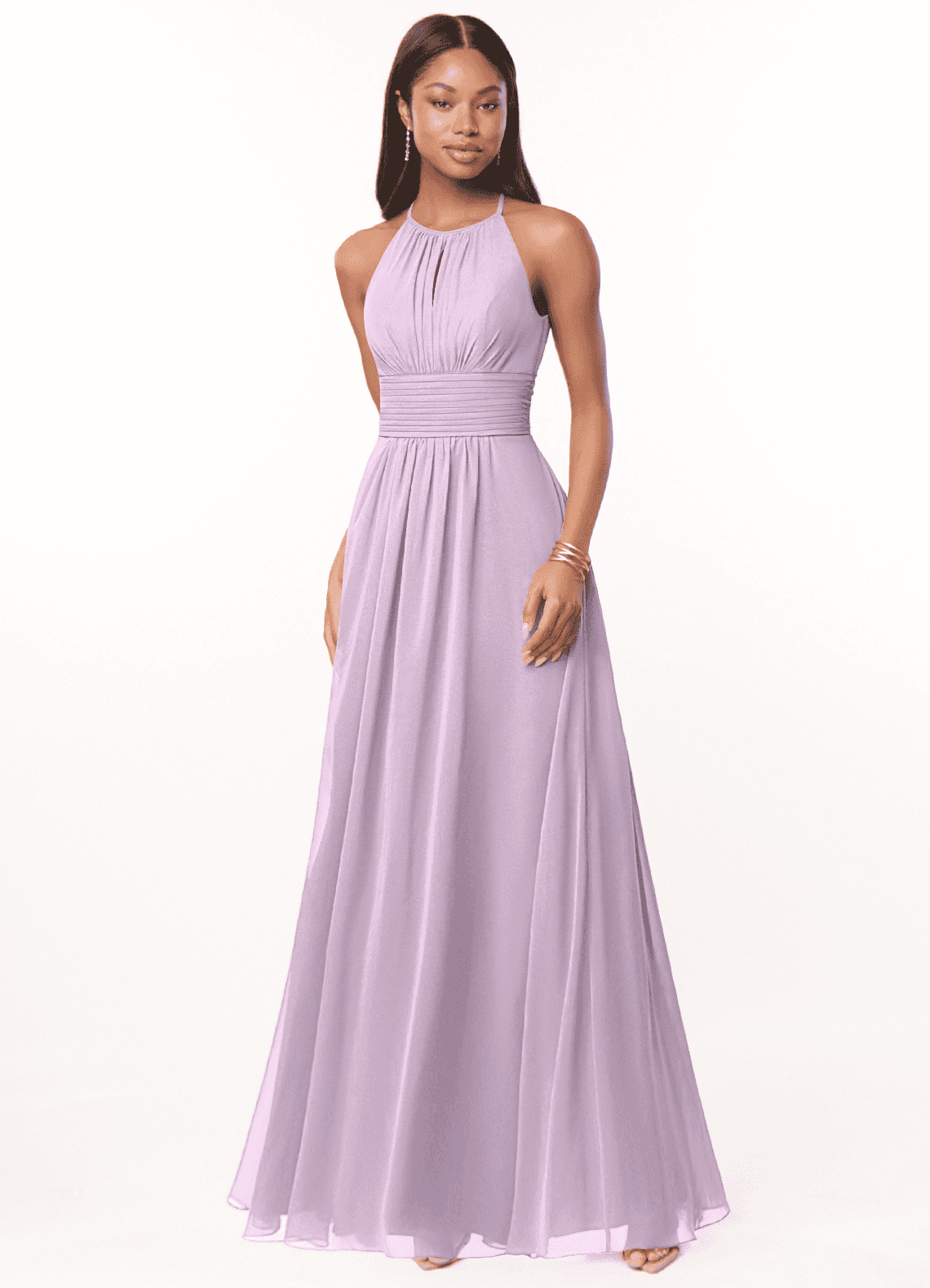 Azazie Bonnie Vestidos de madrinha de casamento Vestir Lilás Fosco de Chiffon de Linha A com Plissado image1