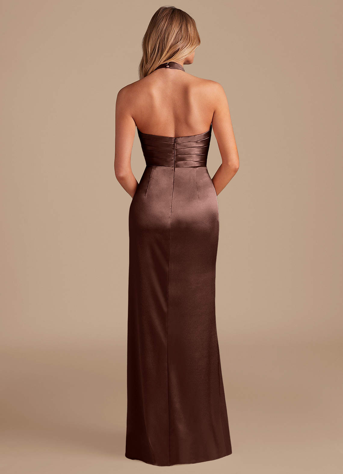 Azazie Jemma Vestidos de damas de honor Vestido de Expresado de Satén Metálico de Corte Recto con Plisado image6