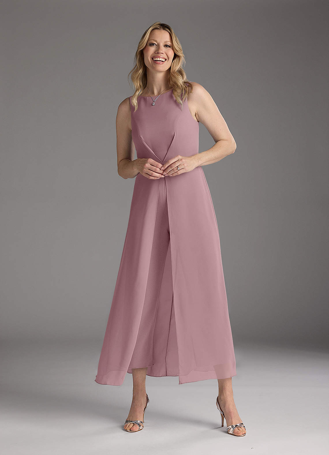 Azazie Anitta Mother of the Bride Dresses Dusty Rose Jumpsuit/Pantsuit Pleated Stretch Crepe Dress image2