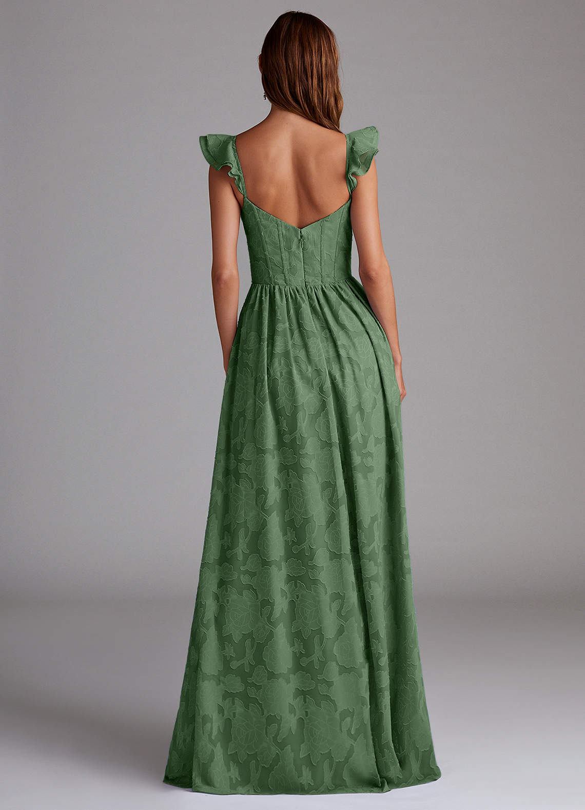 Azazie Denisse Bridesmaid Dresses Eucalyptus A-Line Ruched Floral Burnout Dress image2