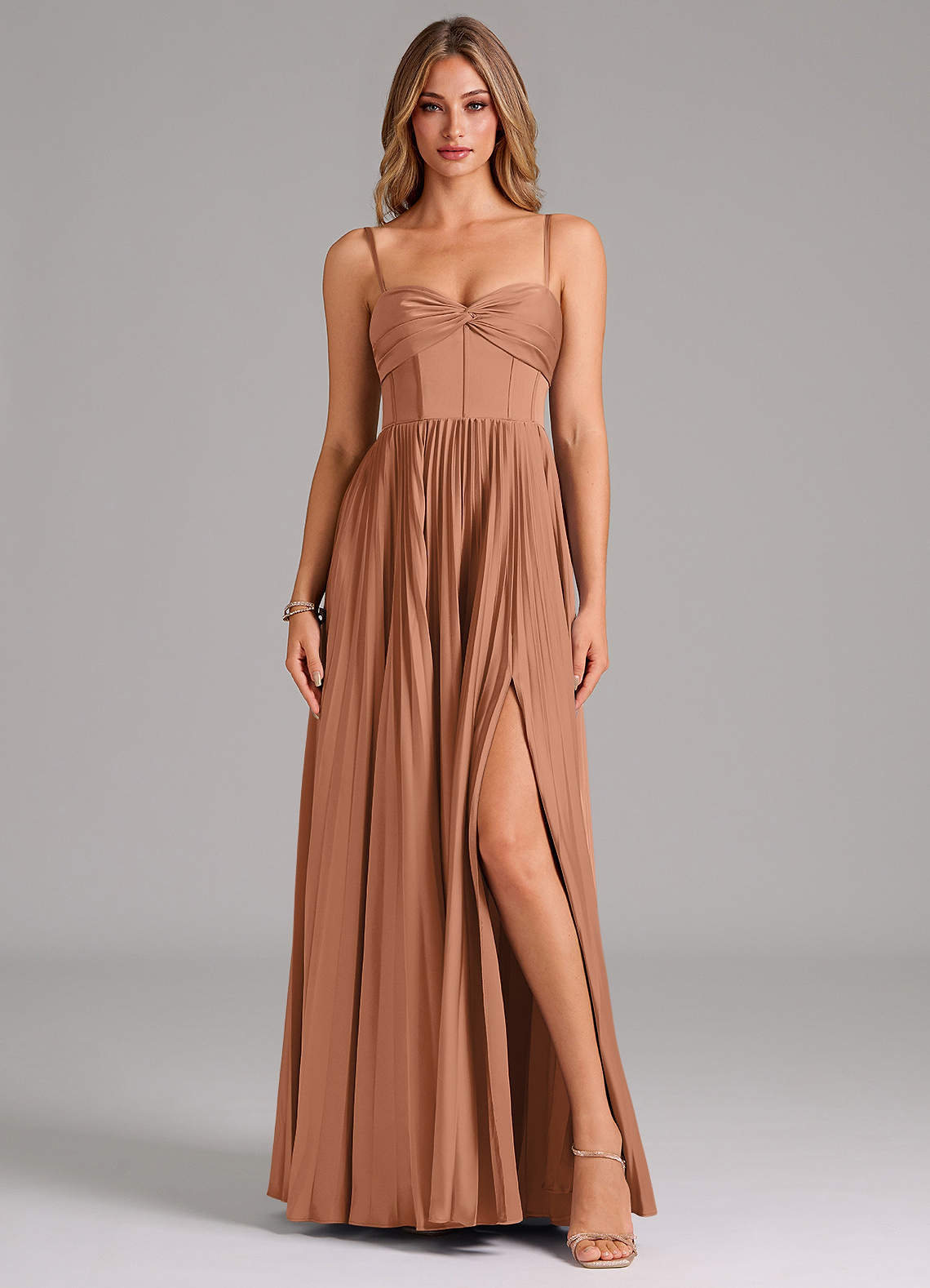 Azazie Tyla Bridesmaid Dresses Bronzer A-Line Sweetheart Neckline Stretch Satin Dress image1