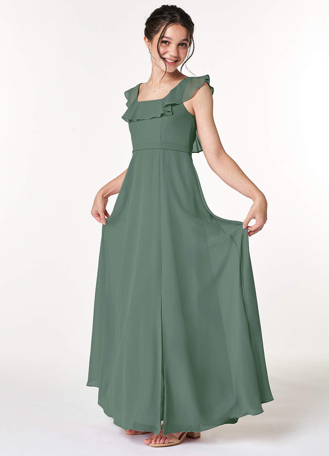 Waist Belt Green Maxi A Line Dress