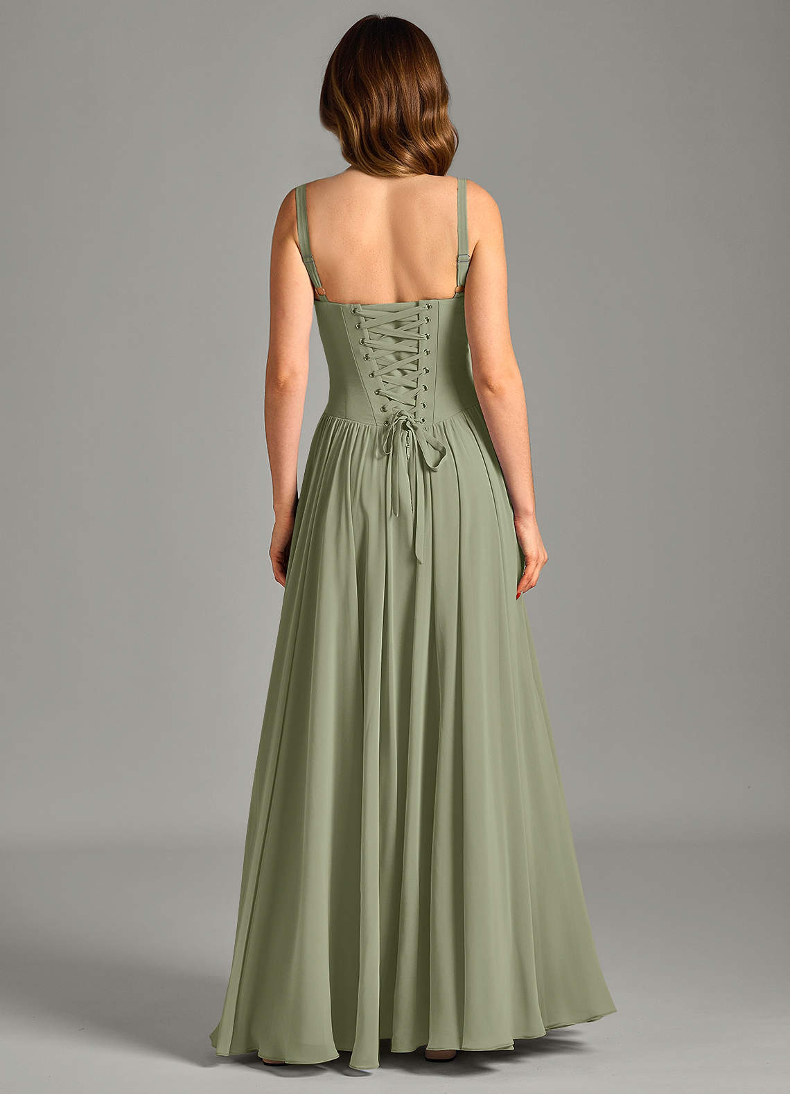 Azazie Evadina Brudepigekjoler En streg Korset Chiffon Gulv-længde Kjole image1