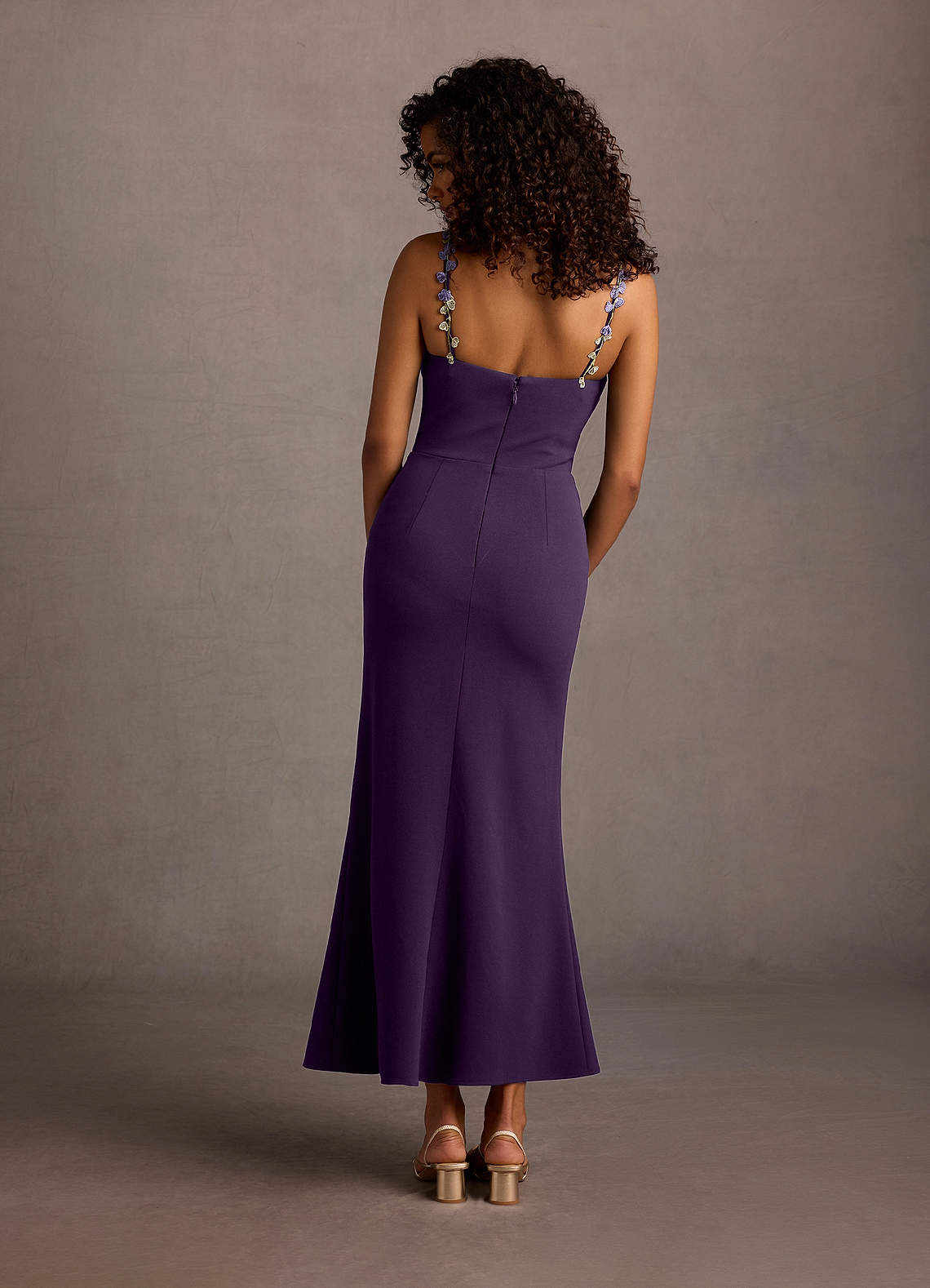 Jalise Dark Purple Floral Neckline Maxi Dress | Azazie