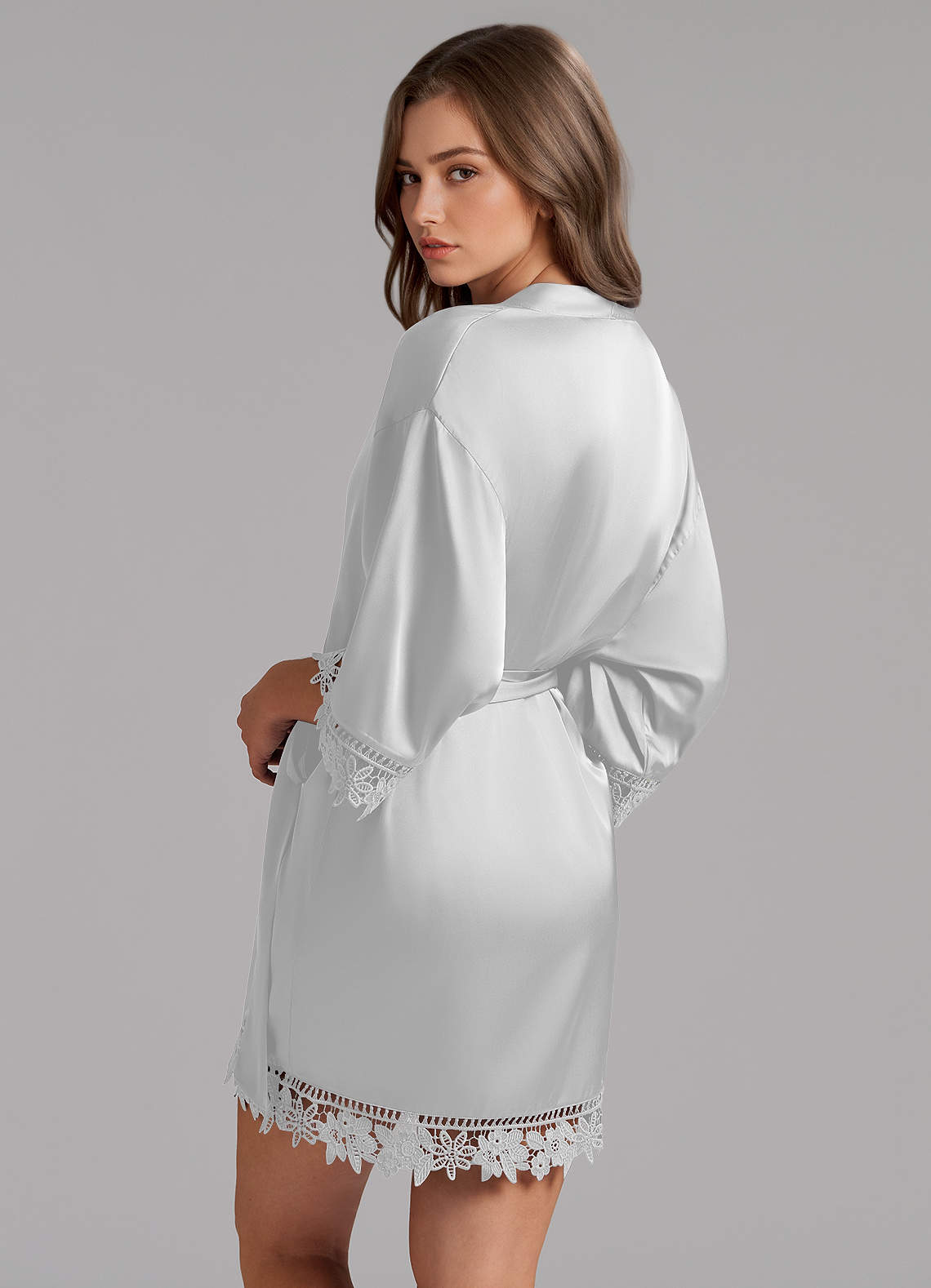 front Matching Color Satin Lace Robe