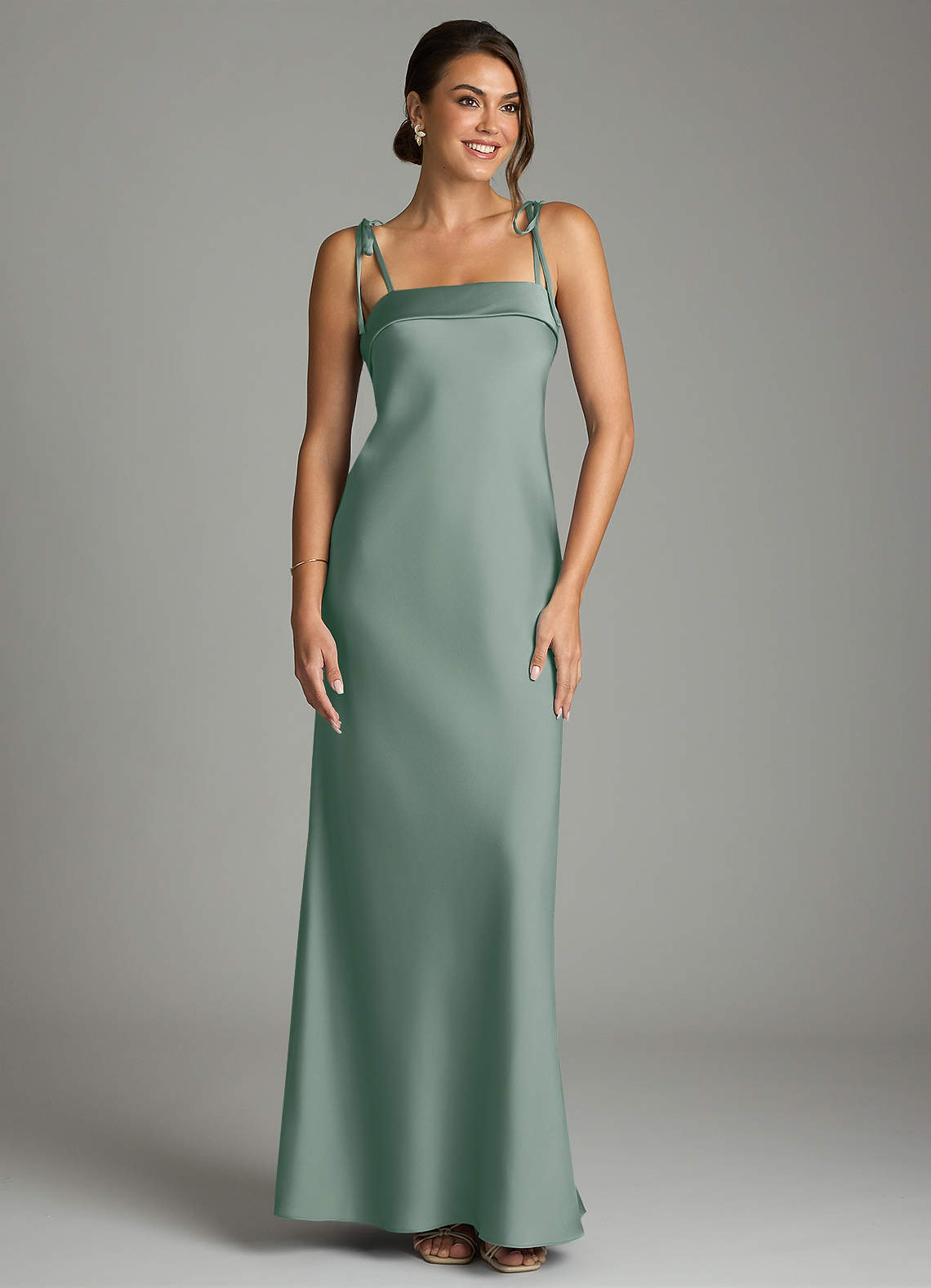 silver sage satin dress Dusty Sage Satin Dress Cowl Neck Split