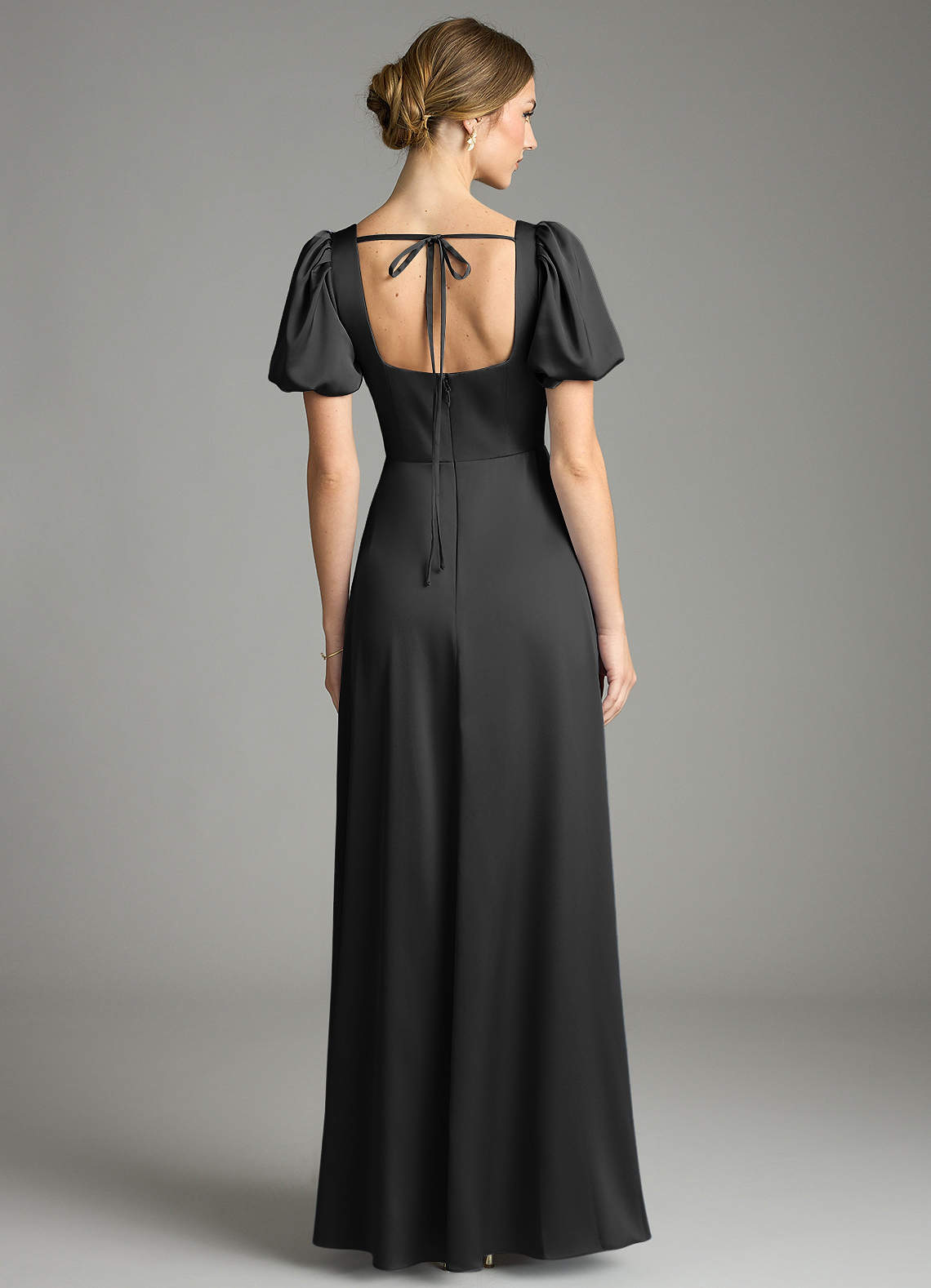 Azazie Fyona Vestidos de madrinha de casamento Vestido Preto de Cetim elástico de Linha A com Plissado image12