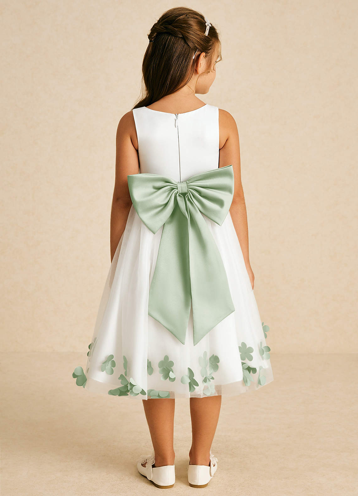 Azazie Dot Vestidos de florista Vestido Marfim Sálvia Empoeirada de Tule de Linha A com Arco image1