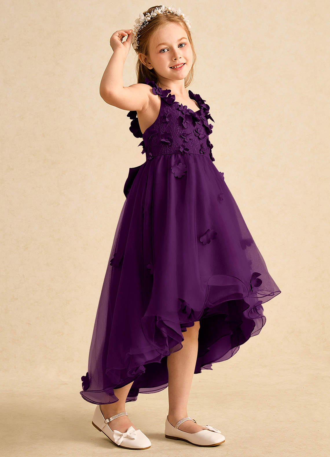 Azazie Tweety Flower Girl Dresses Grape A-Line Lace Tulle Dress image1