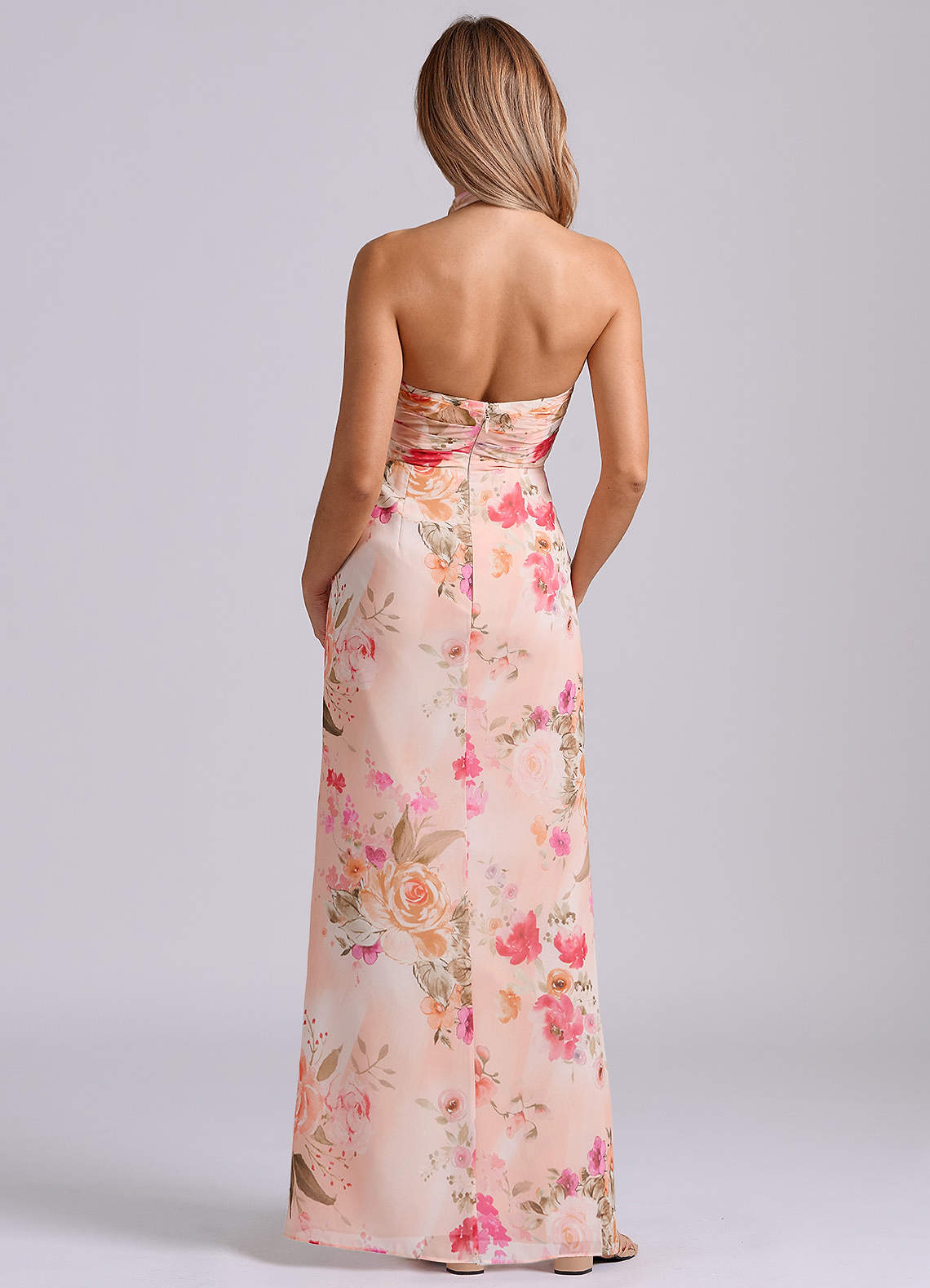 Azazie Jemma Jurken voor bruidsmeisjes Jurk van Chiffon met Kolom Geplooid Abstract Boeket Bloemen image4