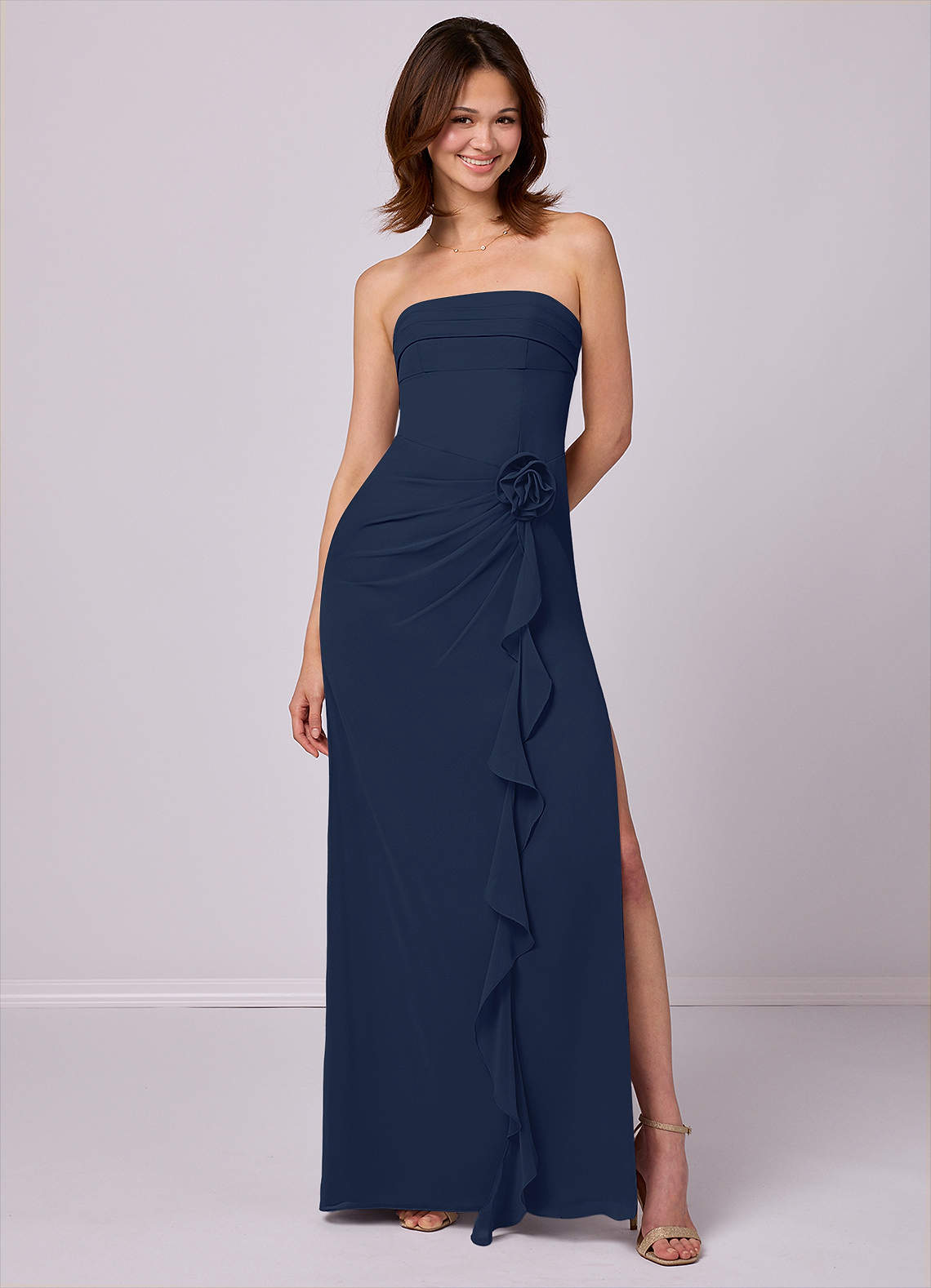 Barbie ♥ Azazie Bridesmaid Dresses Dark Navy Sheath Strapless Chiffon Convertible Dress image1
