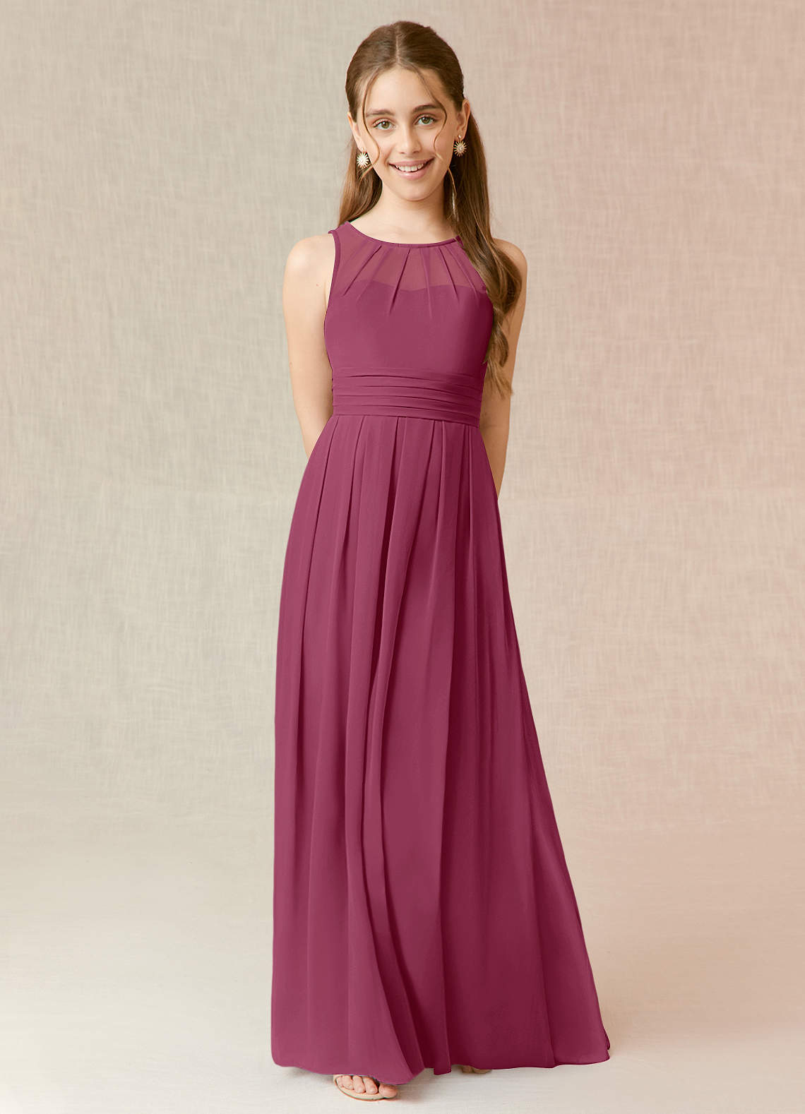 Azazie Bibiane Junior Mulberry A-Line Pleated Chiffon Dress image1