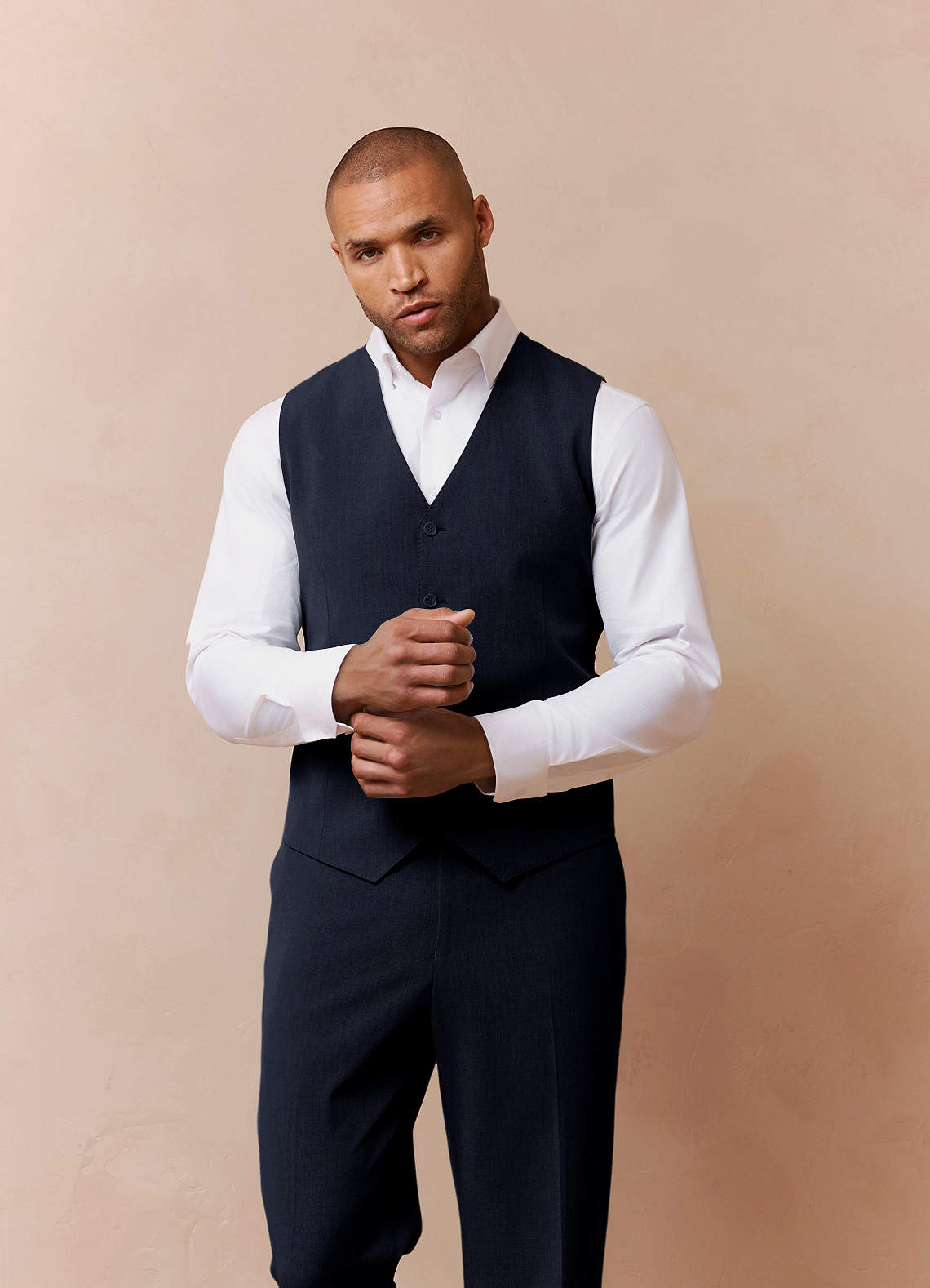 front Savile Navy Blue Wool Blend Suit Vest