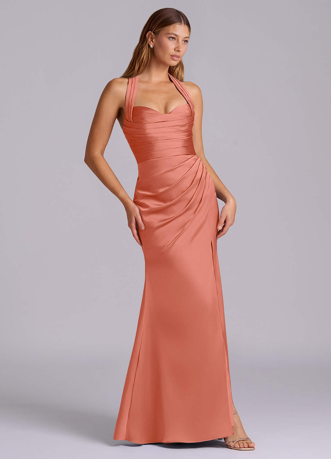 salmon colored homecoming dresses Ball Gown Salmon Color Prom Dresses Princess Coral Pink V-Neck A-Line Long Prom  Dress