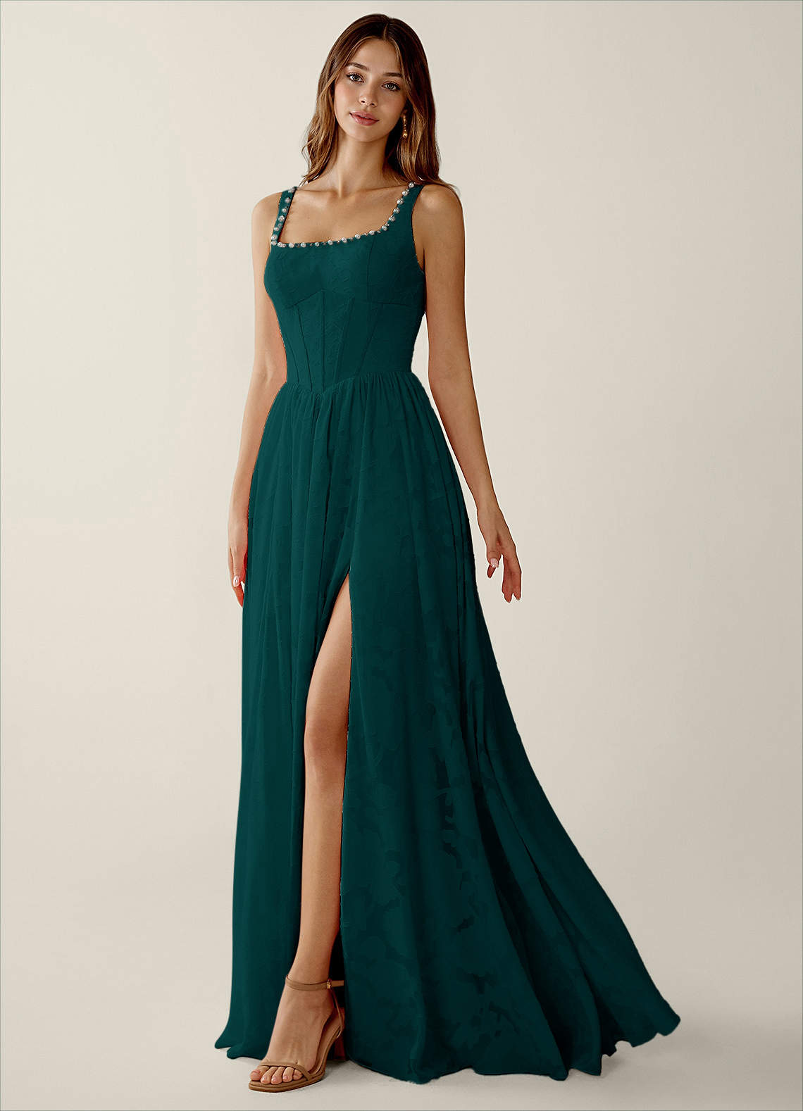 forest green sun dress Megan A-line Summer forest green prom dress