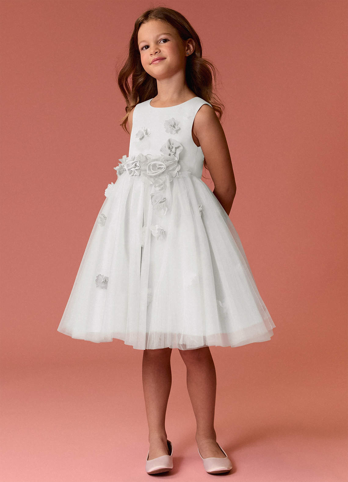Barbie ♥ Azazie Flower Girl Dresses Diamond White A-Line Sleeveless Tulle Dress image4