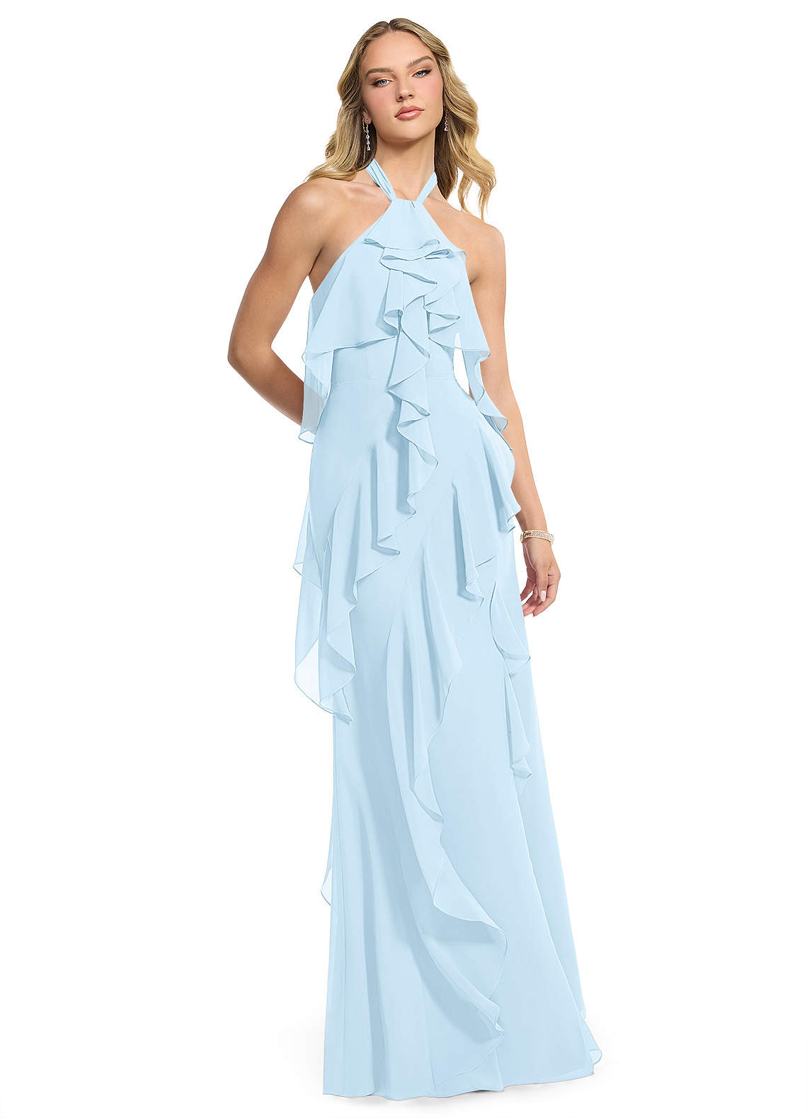Azazie Velma Bridesmaid Dresses Sky Blue A-Line Side Slit Chiffon Dress image2