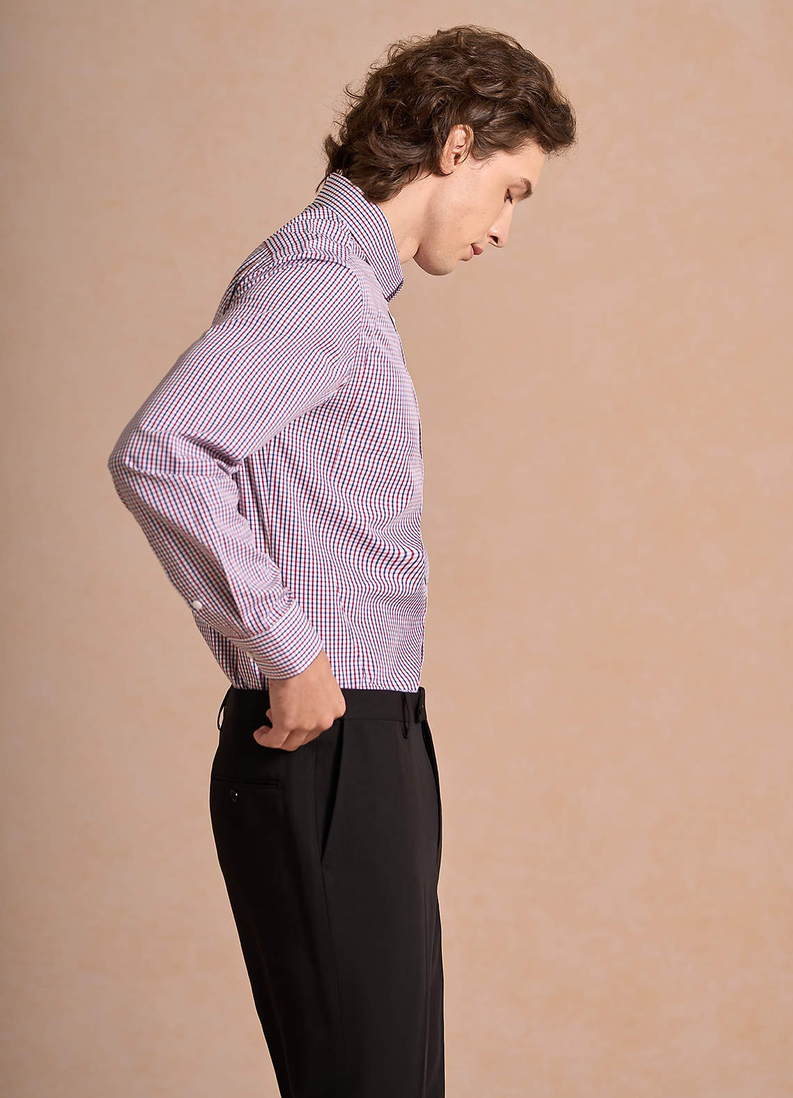 front Aiden Blue Red Contrast 100% Cotton Non-Iron Striped Dress Shirt