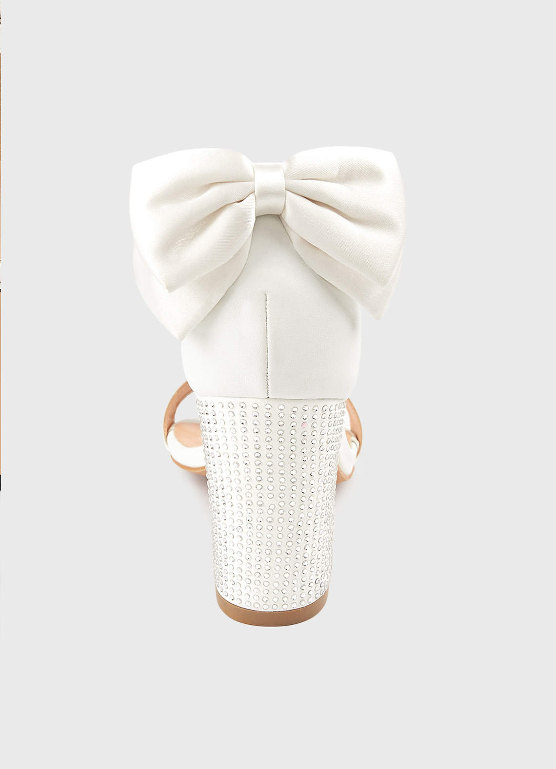 front Satin Bow and Rhinestone Block Heel Sandals