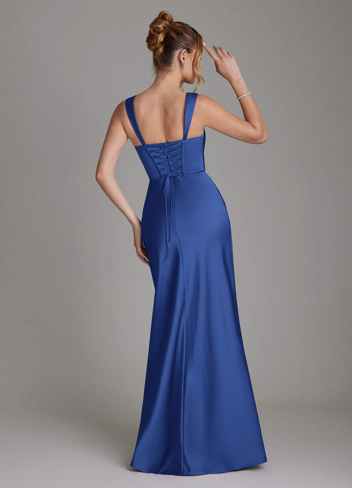 Azazie Agustina Vestidos de madrinha de casamento Vestido Royal Blue de Cetim elástico de sereia com Espartilho image1