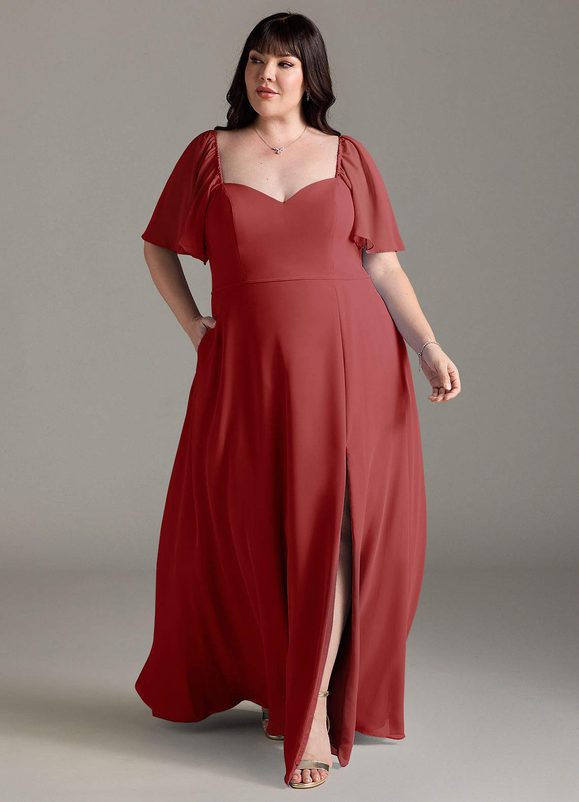 Azazie Chloe Bridesmaid Dresses Rust A-Line Sweetheart Neckline Chiffon Dress image1