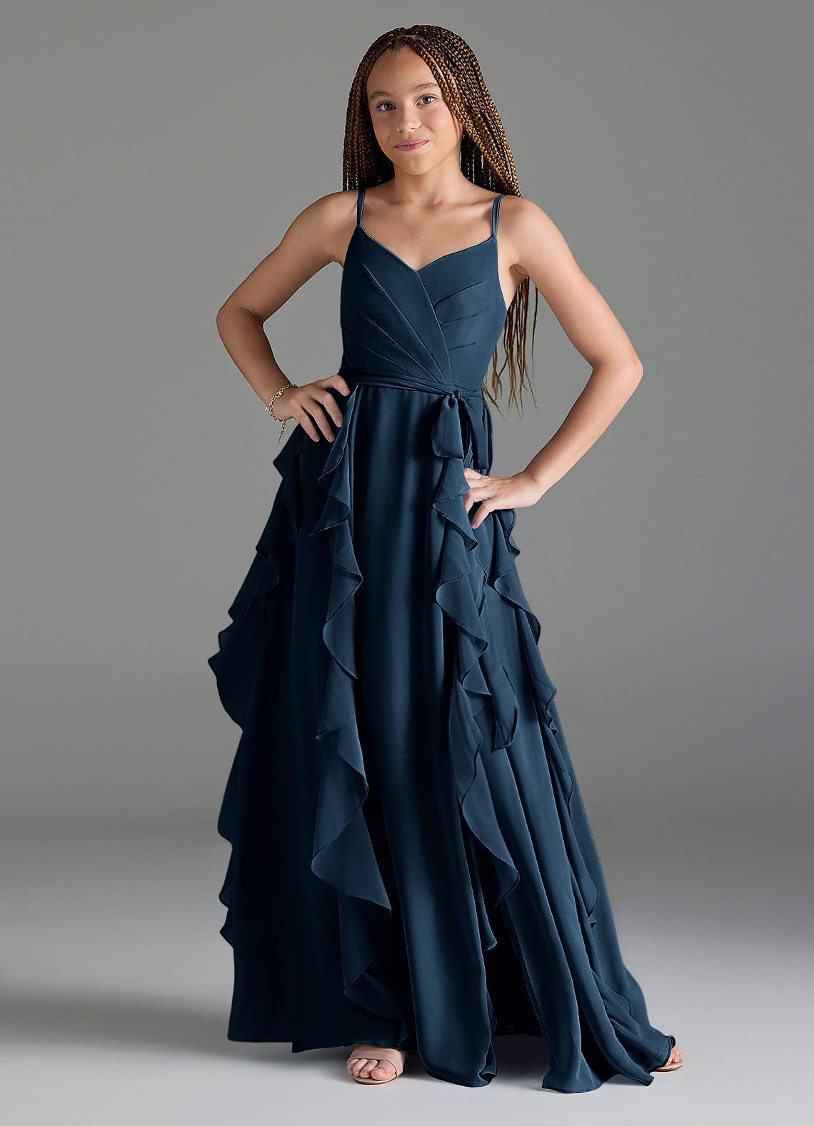junior bridesmaid navy dress Azazie A-Line/Princess V-Neck Floor-Length Chiffon Dresses Size:43.5 (US 12.5) making your little princess color_family:White MIDORI METALLIC MINI BANDAGE