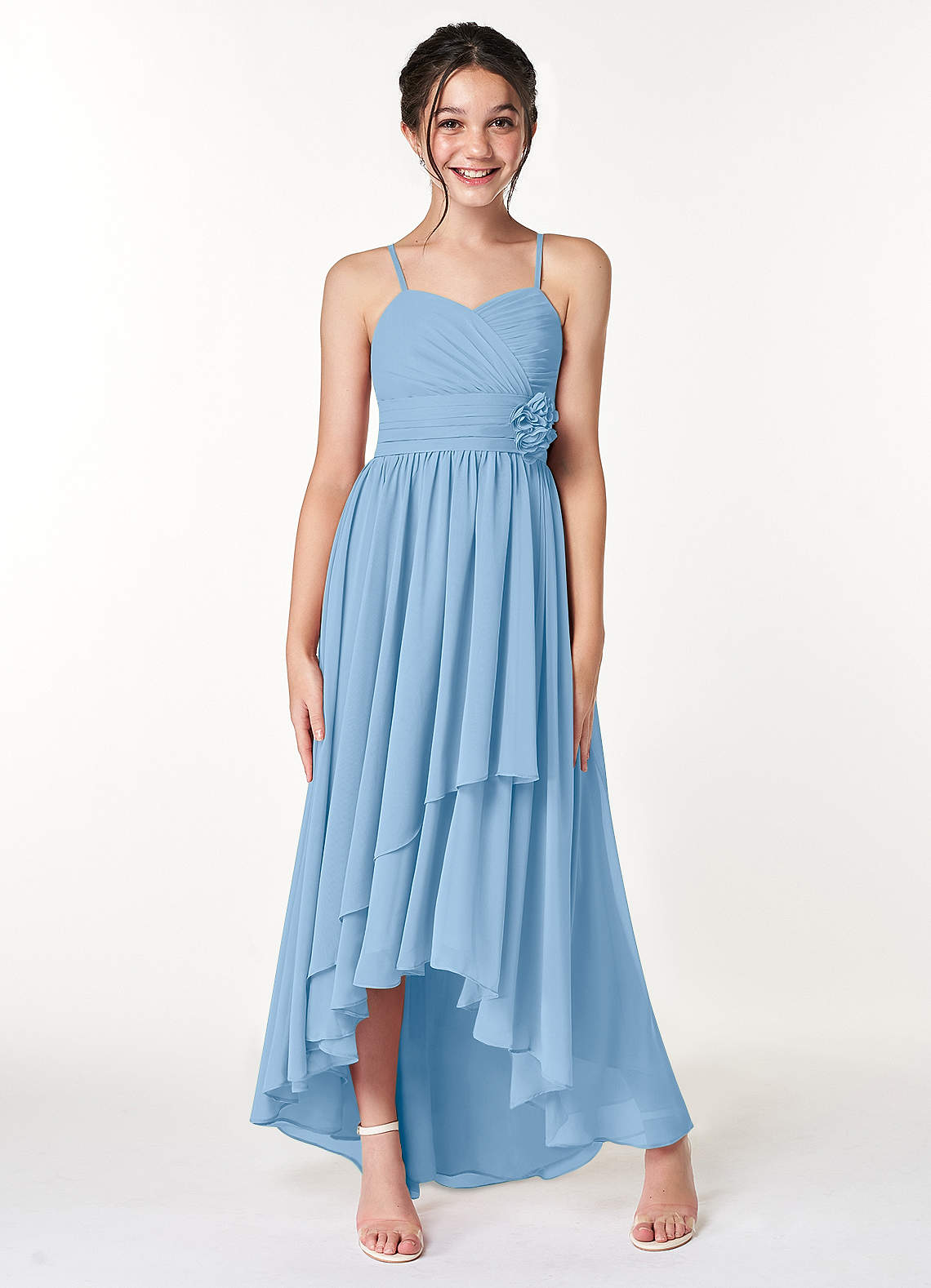 Azazie Catalina Junior Jurk van Chiffon met A-Lijn Ruches Poederblauw image3