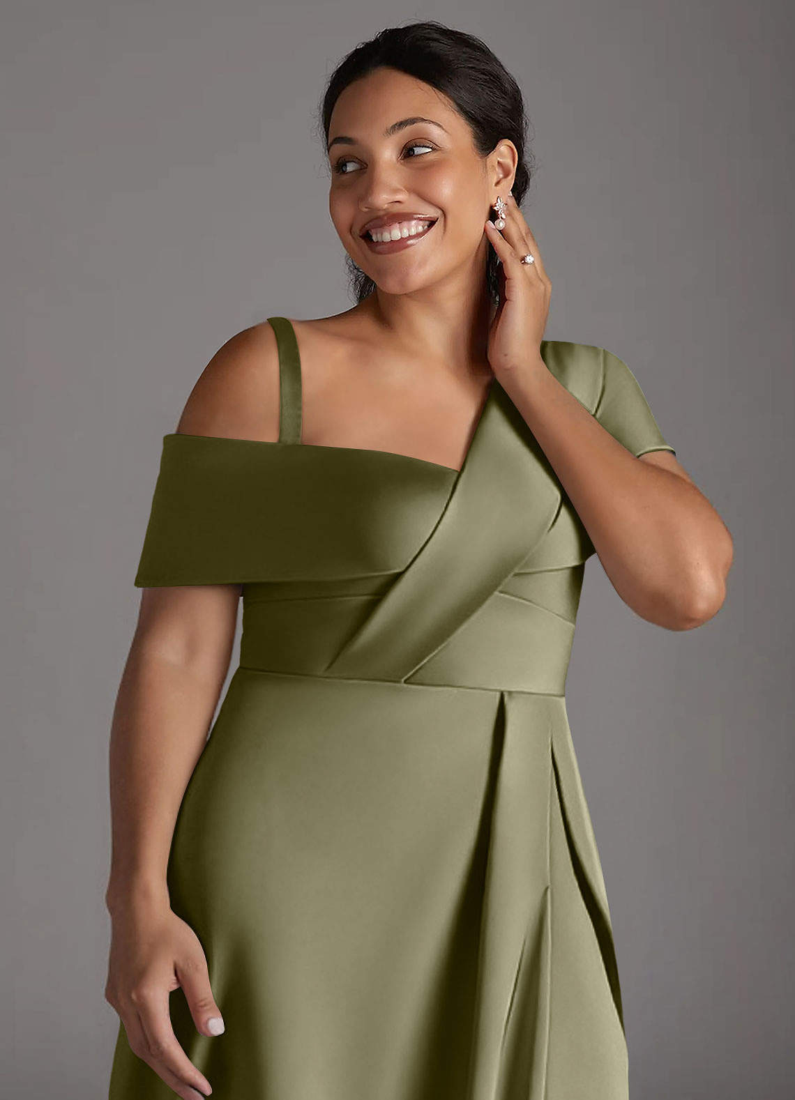 Azazie Milton Mother of the Bride Dresses Pistachio A-Line Pleated Stretch Satin Dress image13