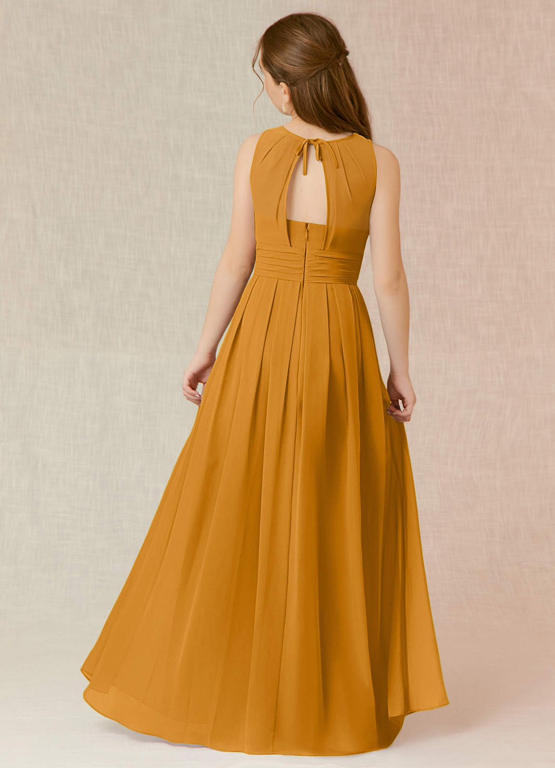 Azazie Bibiane Junior Butterscotch A-Line Pleated Chiffon Dress image1