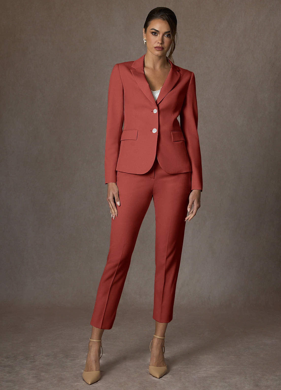 front Whitney Terracotta Completo pantaloni cropped elasticizzati strutturati