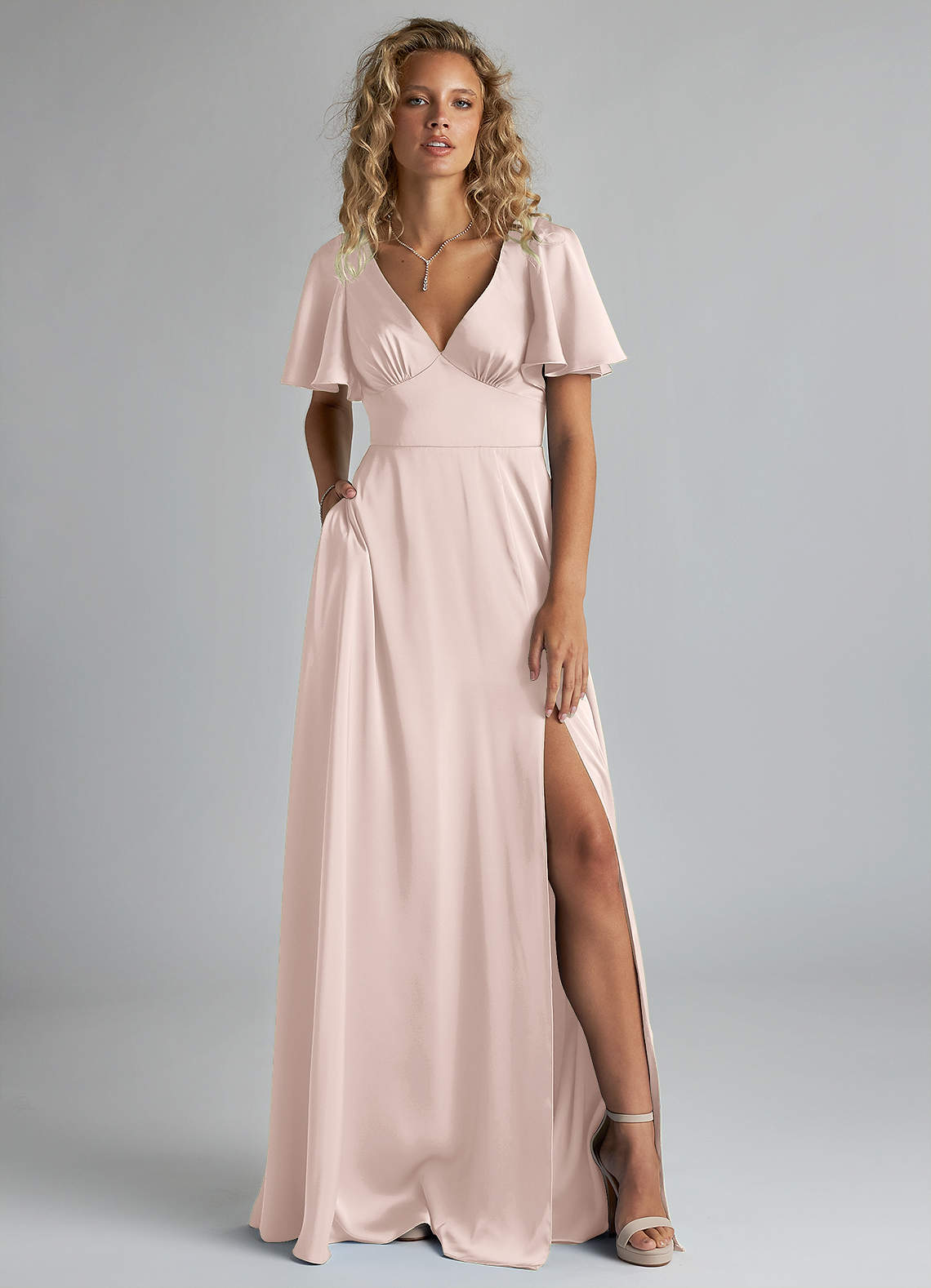 azazie blushing pink bridesmaid dress Azazie Leonis