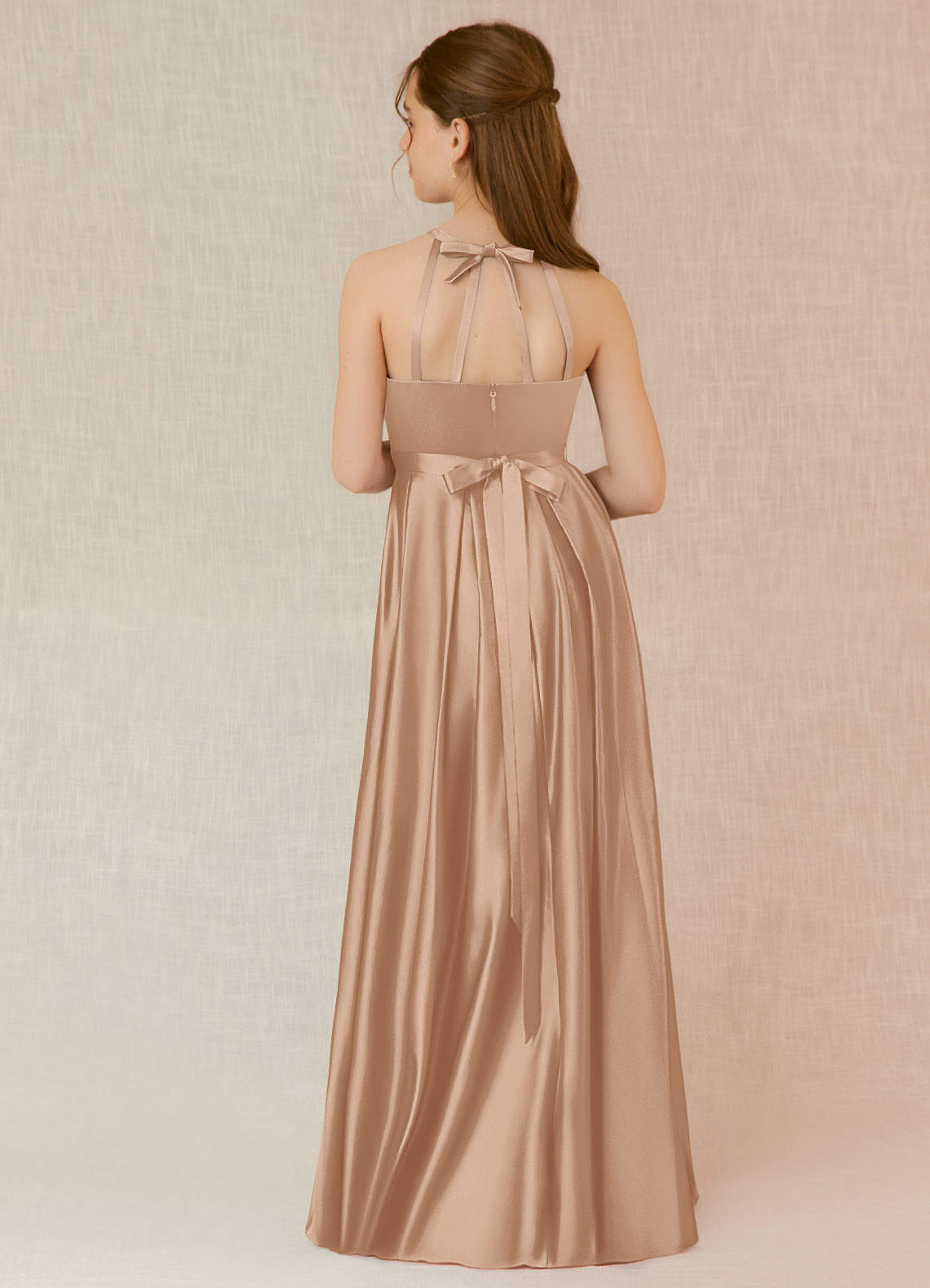 Azazie Arianthe Junior English Rose A-Line with Pockets Stretch Satin Dress image1