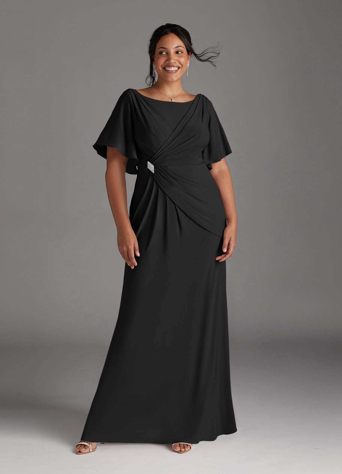 Azazie Louanne Final Sale Black Mermaid Boatneck Pleated Luxe Knit Dress image1