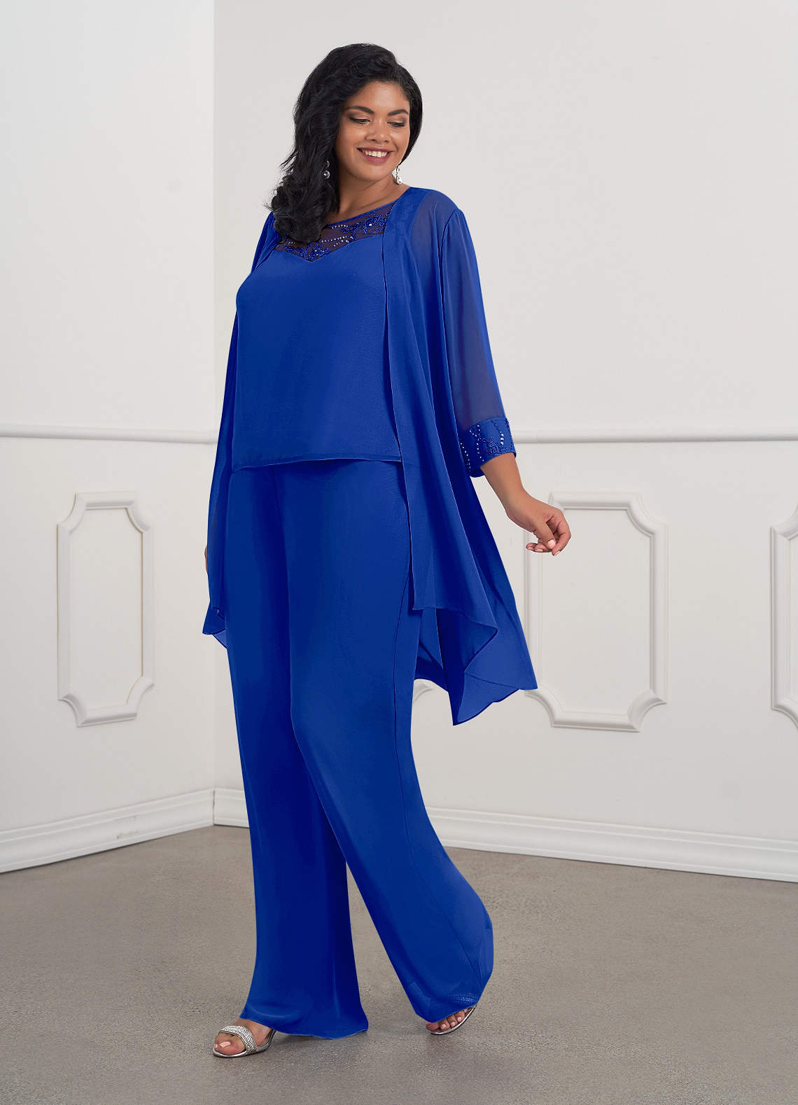 Azazie Maura Royal Blue Jumpsuit/Pantsuit Sequins Chiffon Dress - Main Image
