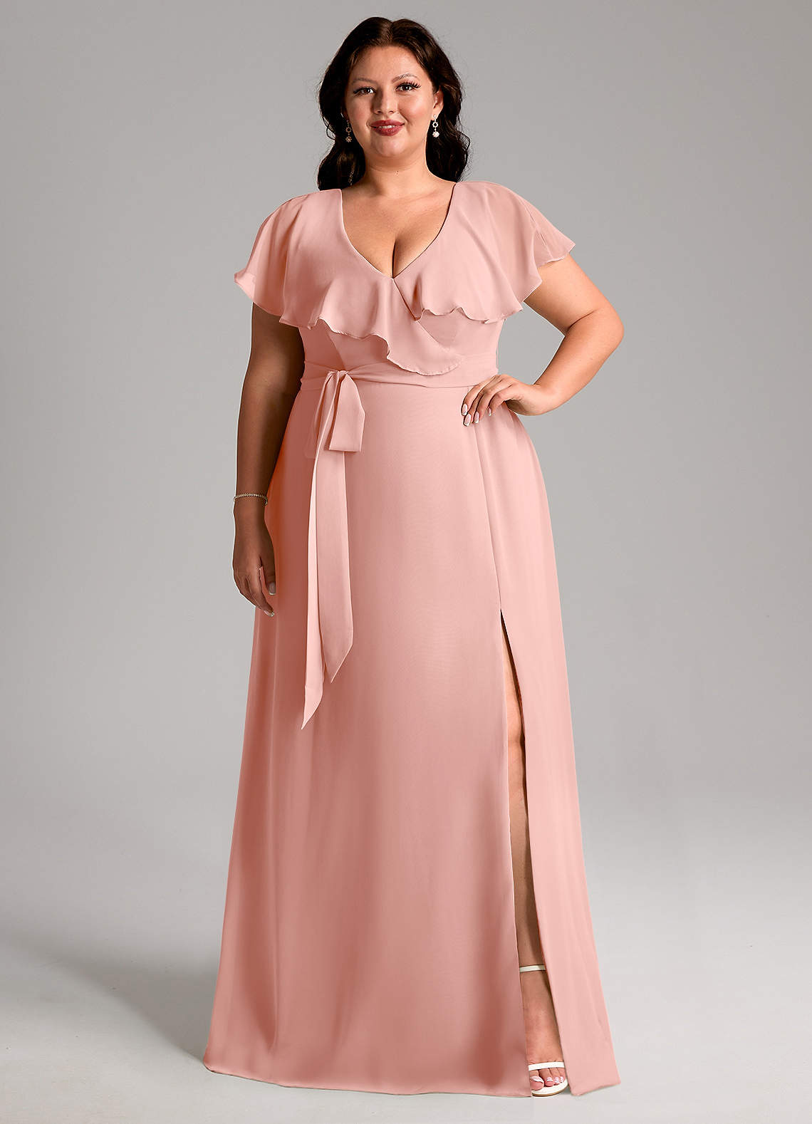 Azazie Lainey Bridesmaid Dresses Rosette A-Line with Pockets Chiffon Dress image1